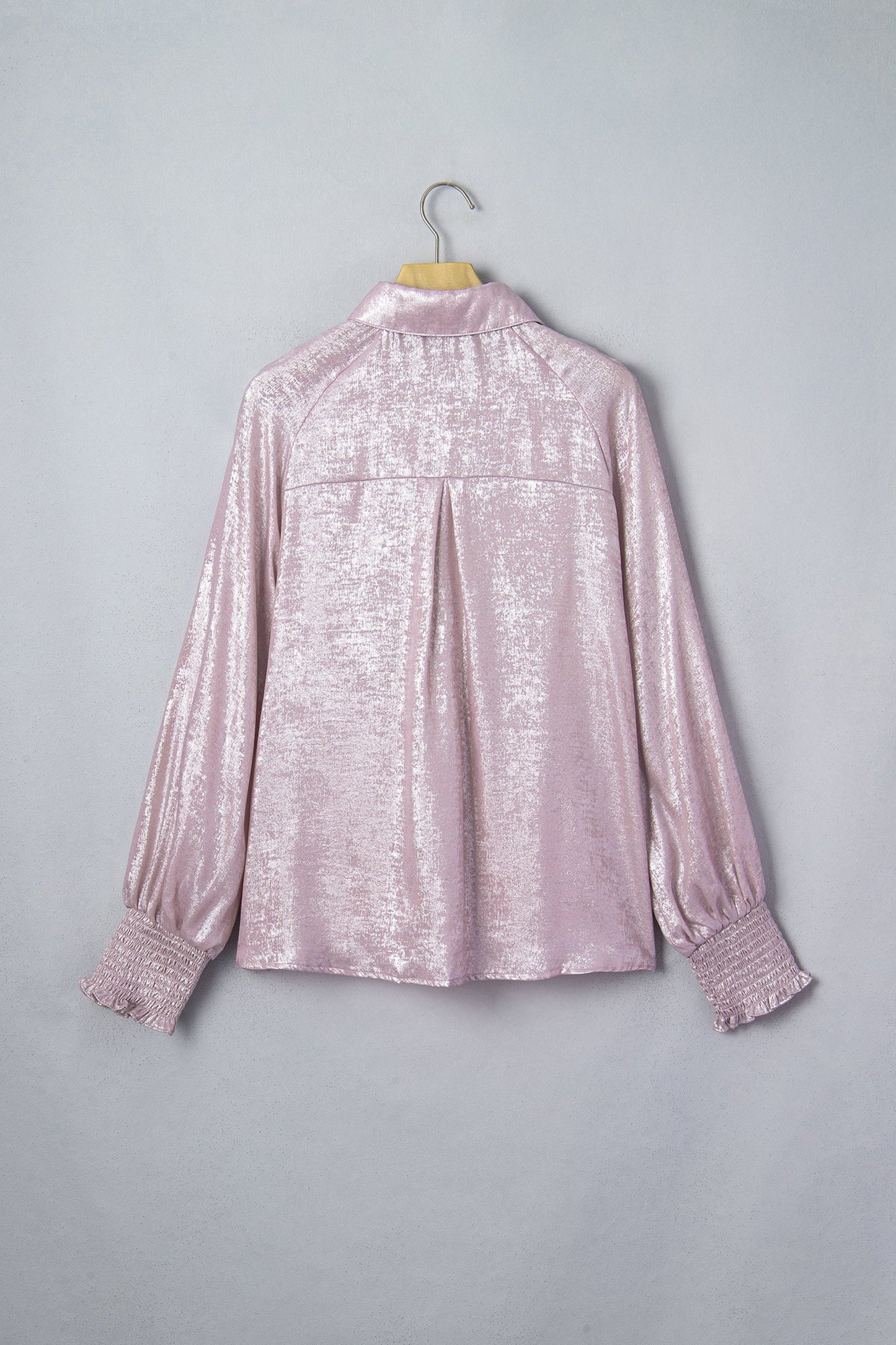 Ruffle Cuff Button Front Back Paneling Long Sleeve Shirt