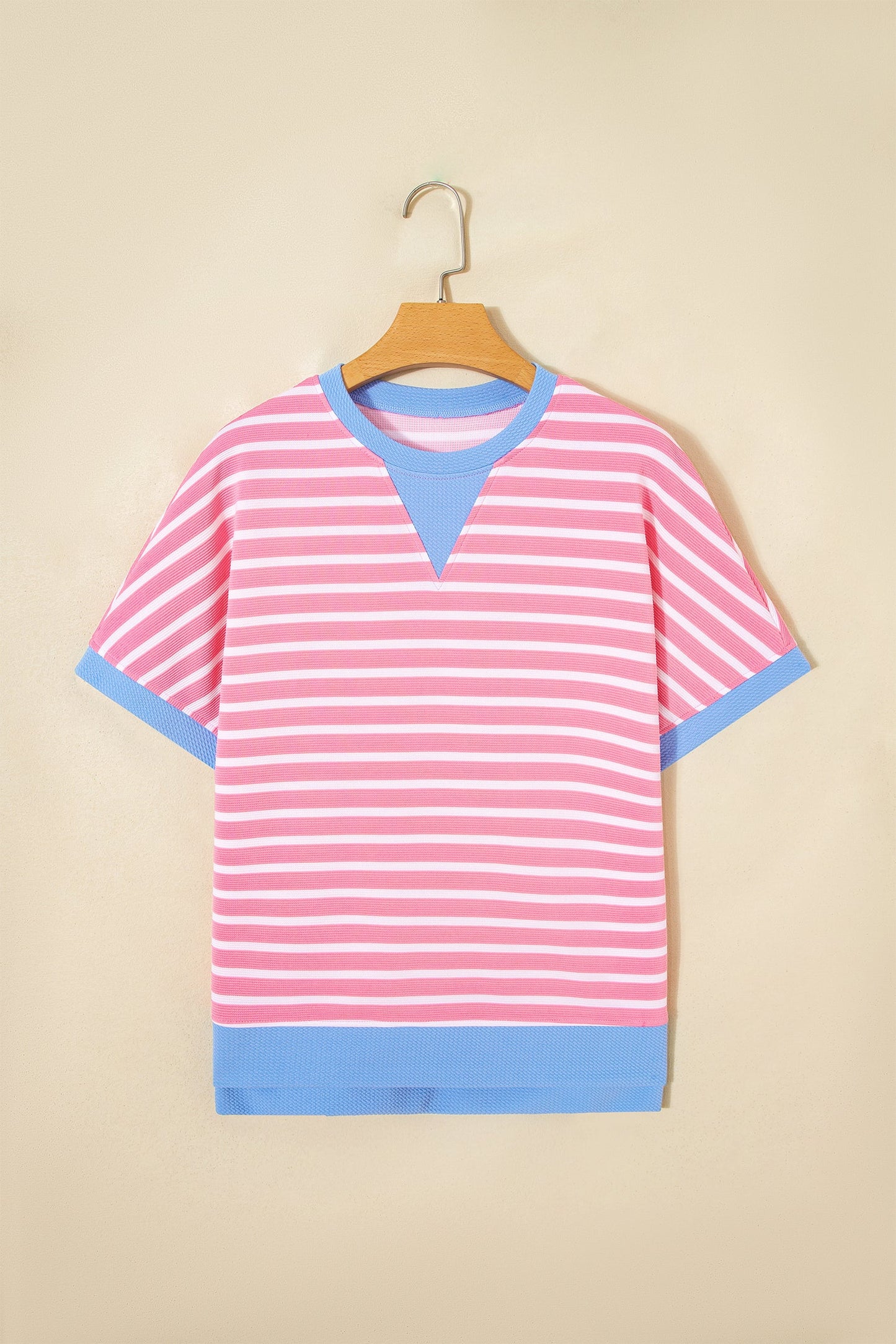 Stripe Contrast Trim Short Sleeve Top