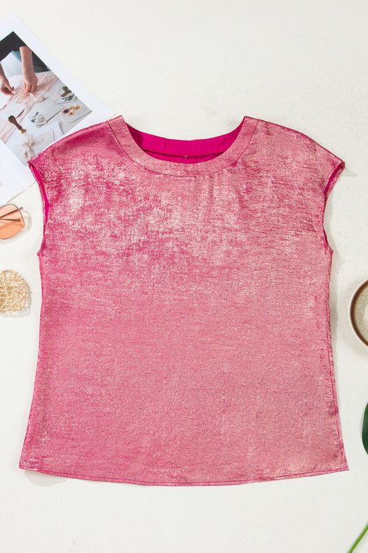 Metallic Round Neck Cap Sleeve Tee