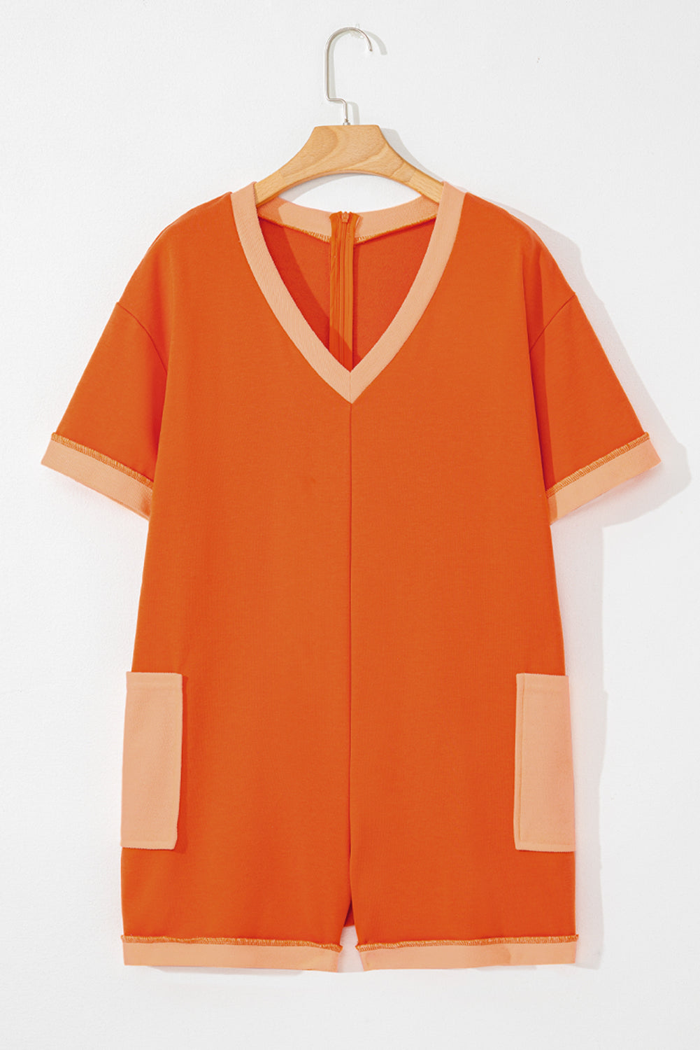 Colorblock Short Sleeve Patched Pocket Romper