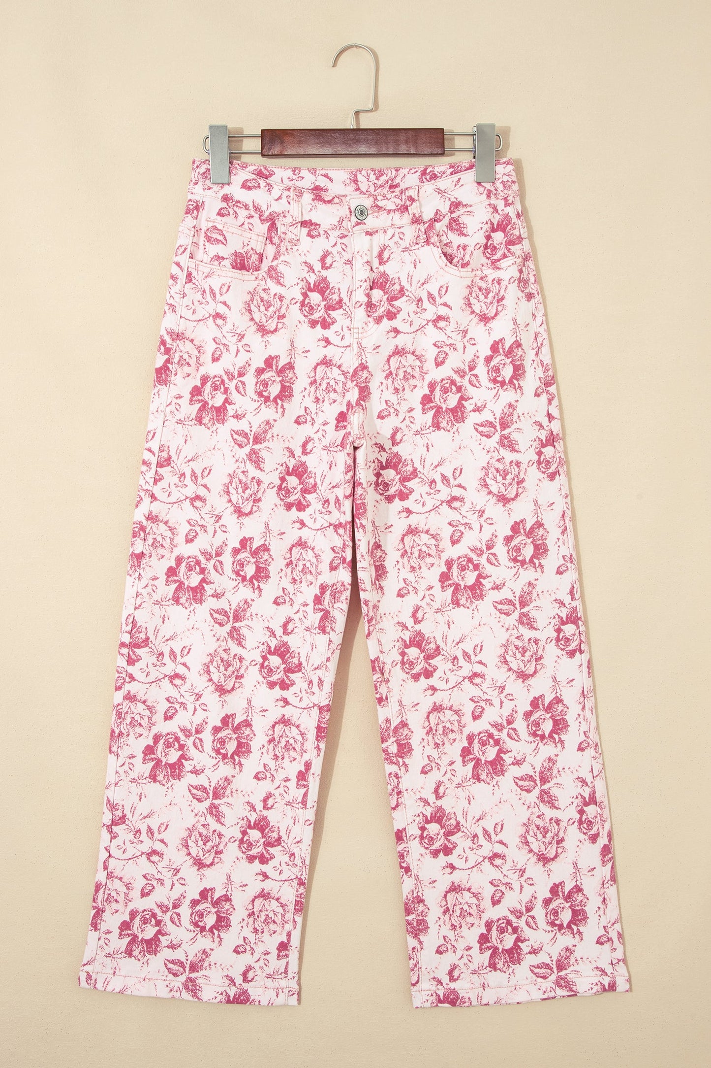Floral Denim High Waist Pants