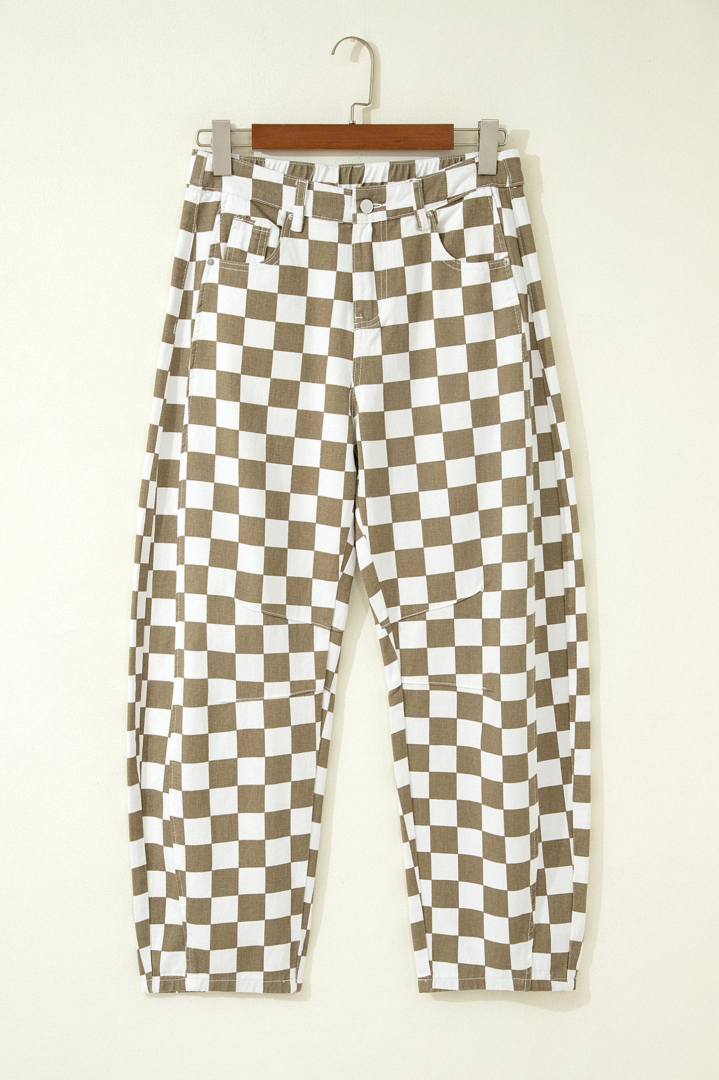 Checker Denim Barrel Leg Pants