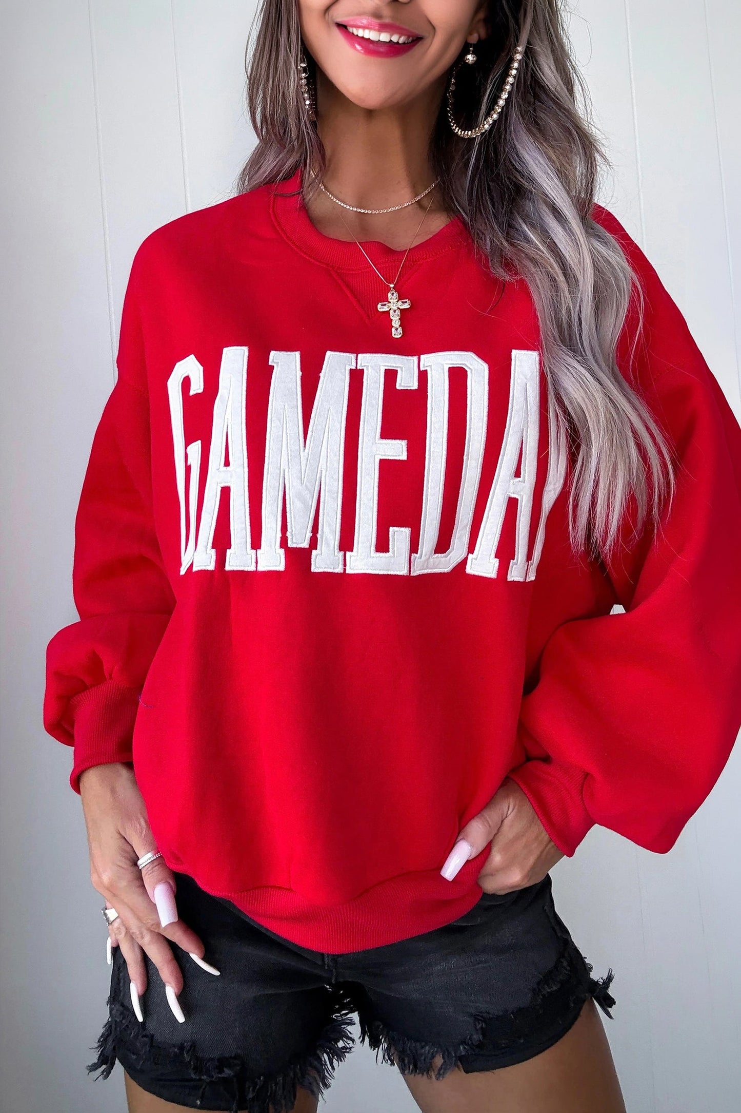 GAMEDAY Embroidered Patch Pattern Sweatshirt