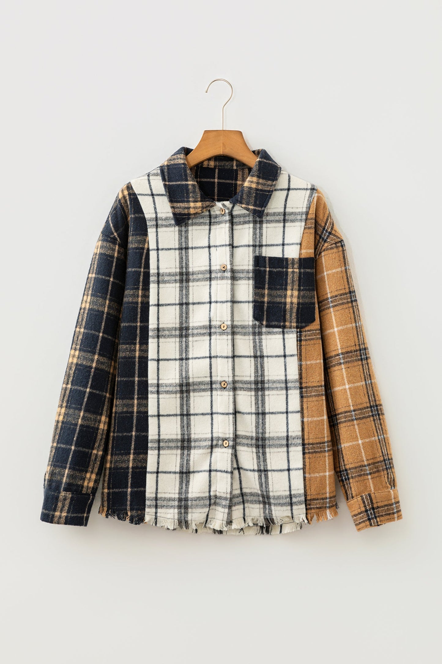 Plaid Colorblock Long Sleeve Buttoned Shacket