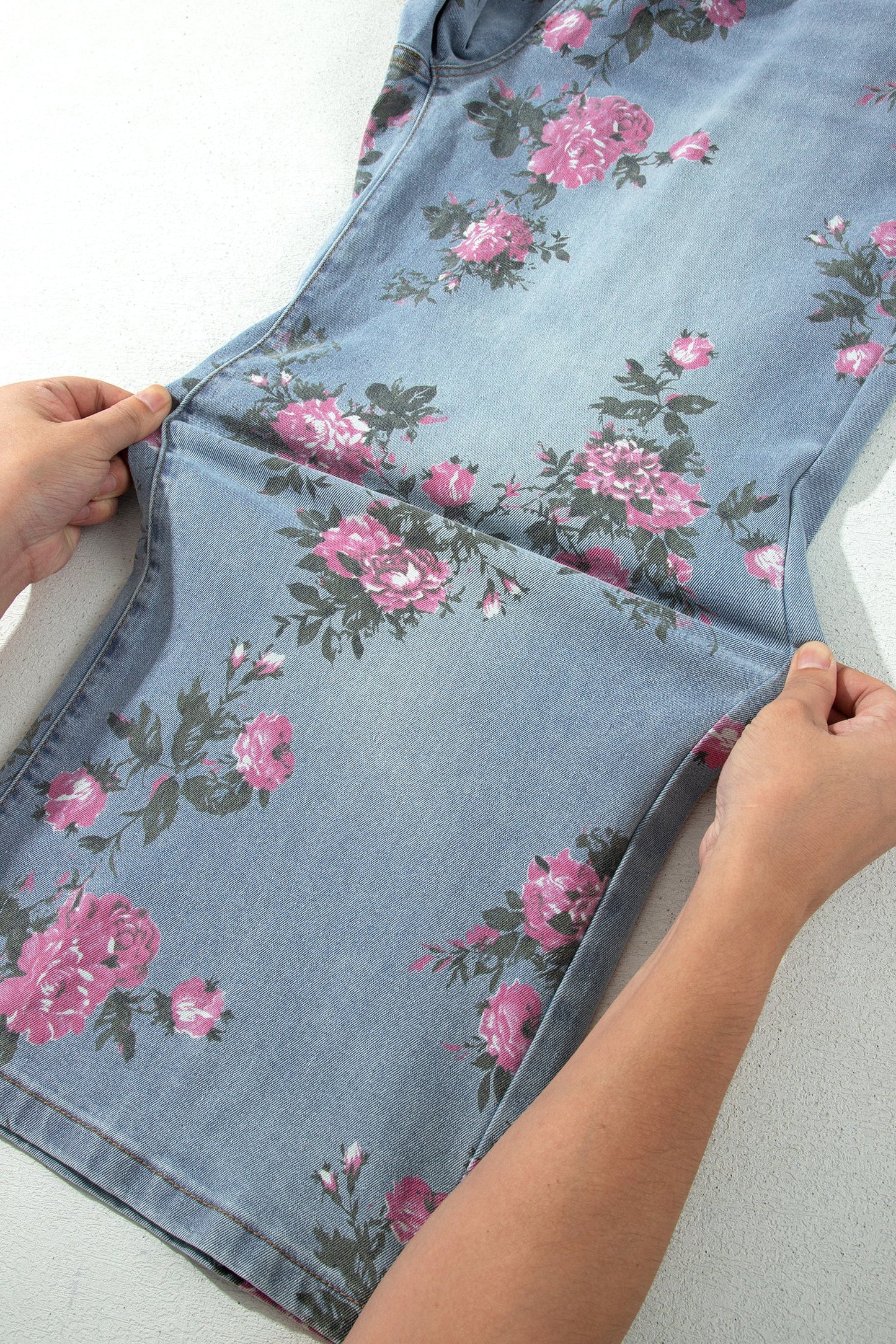 Plus Size Floral Ankle Length Loose Jeans