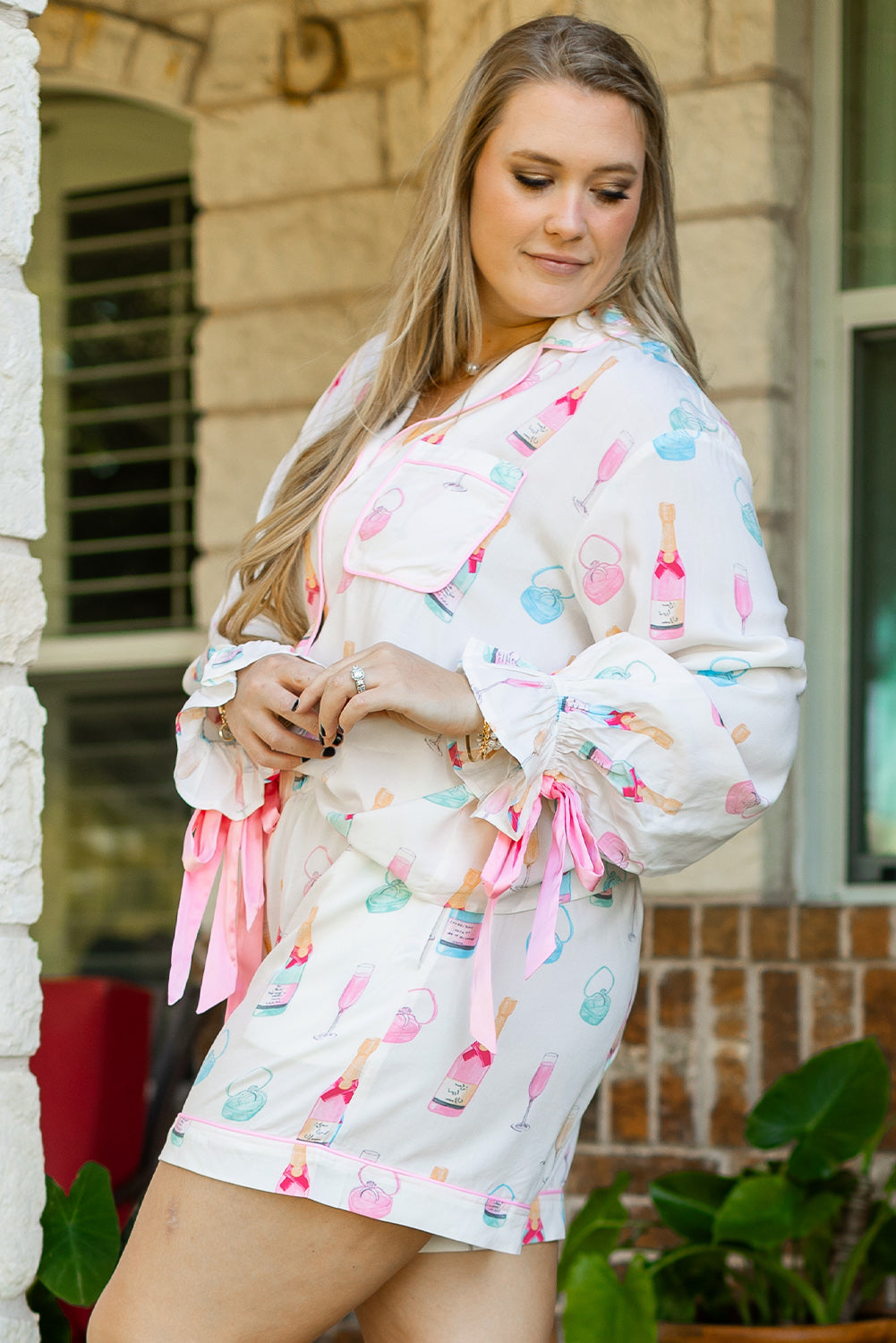 Plus Size Valentine Champagne Bow Tie Pajama Set