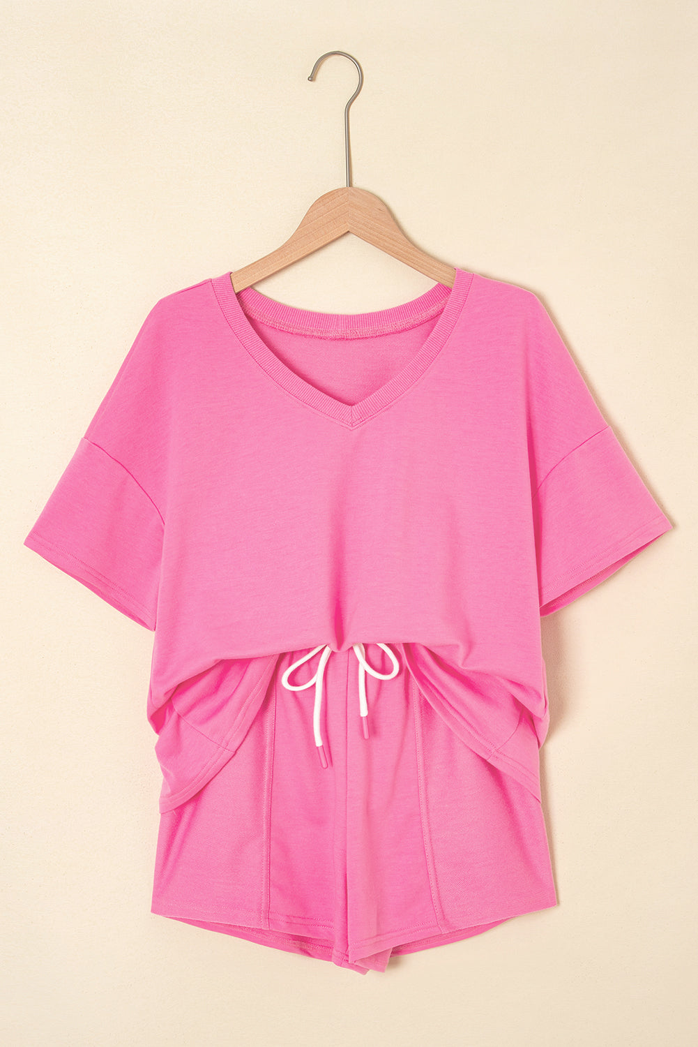 Patchwork V-Neck Tee and Shorts Set