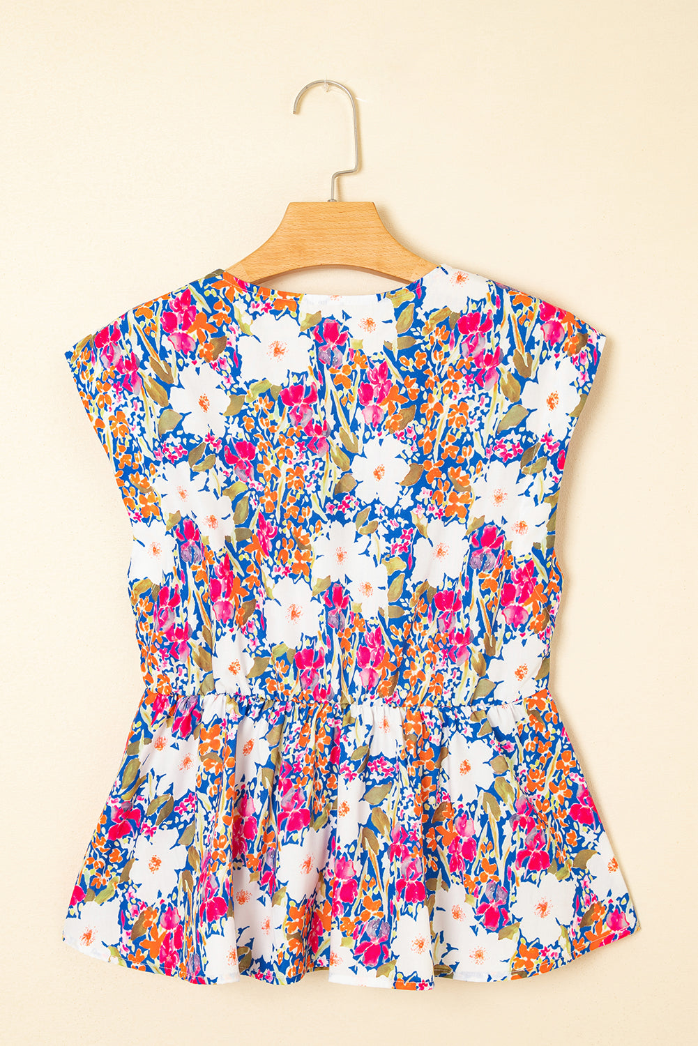 Floral Bow Sleeveless Slit Peplum Blouse