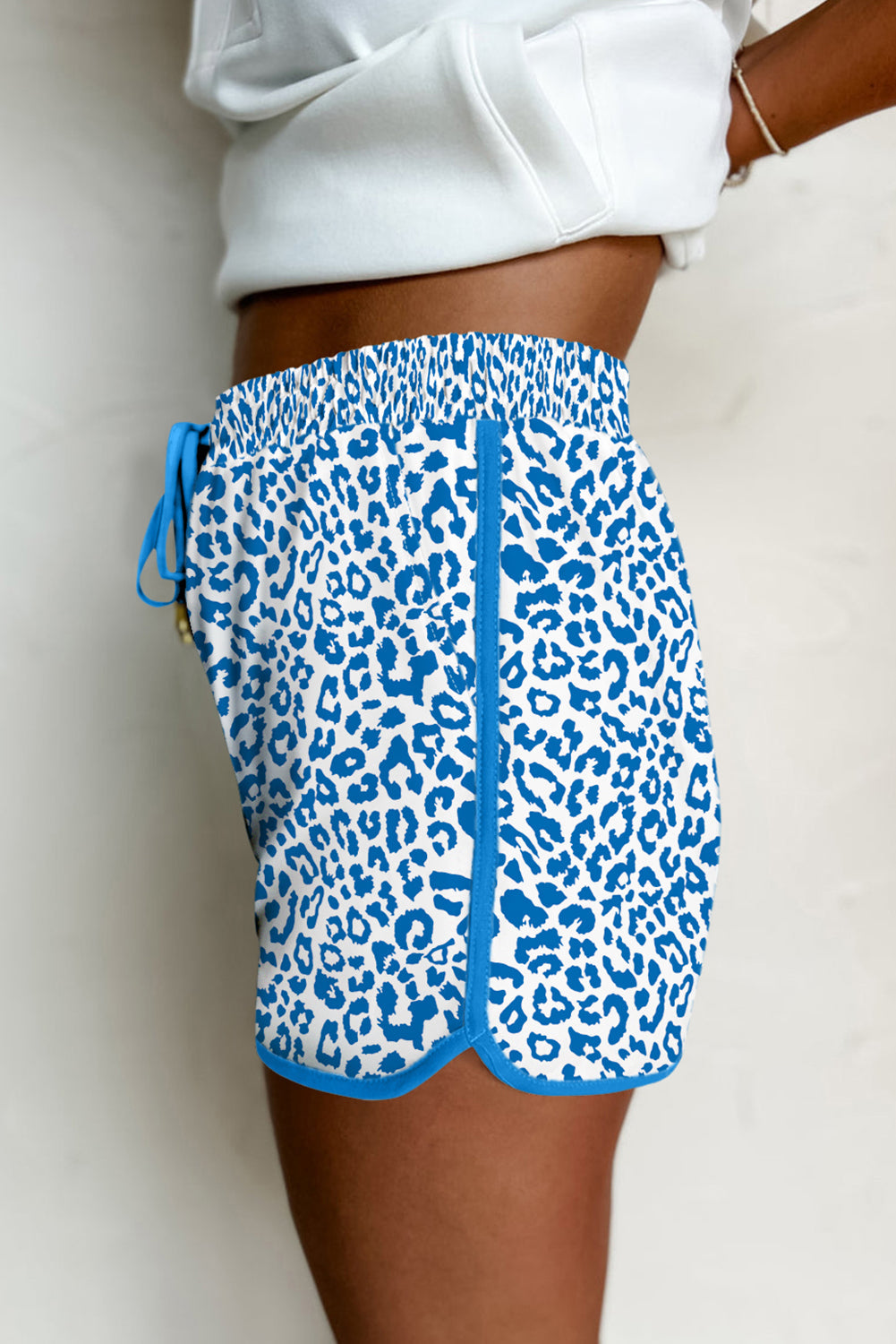 Leopard Contrast Trim Drawstring Shorts