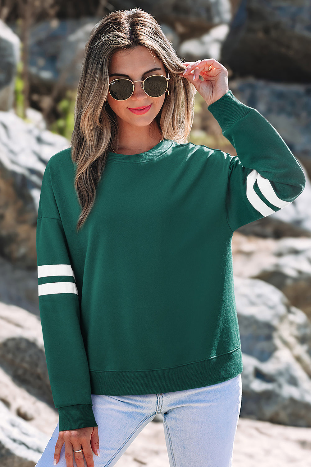 Varsity Stripe Drop Shoulder Sweatshirt