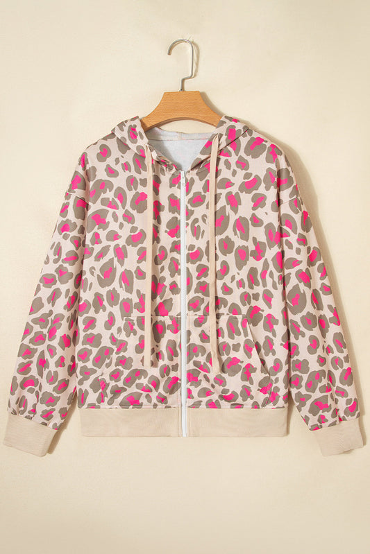 Leopard Zip-Up Hooded Sweatshirt