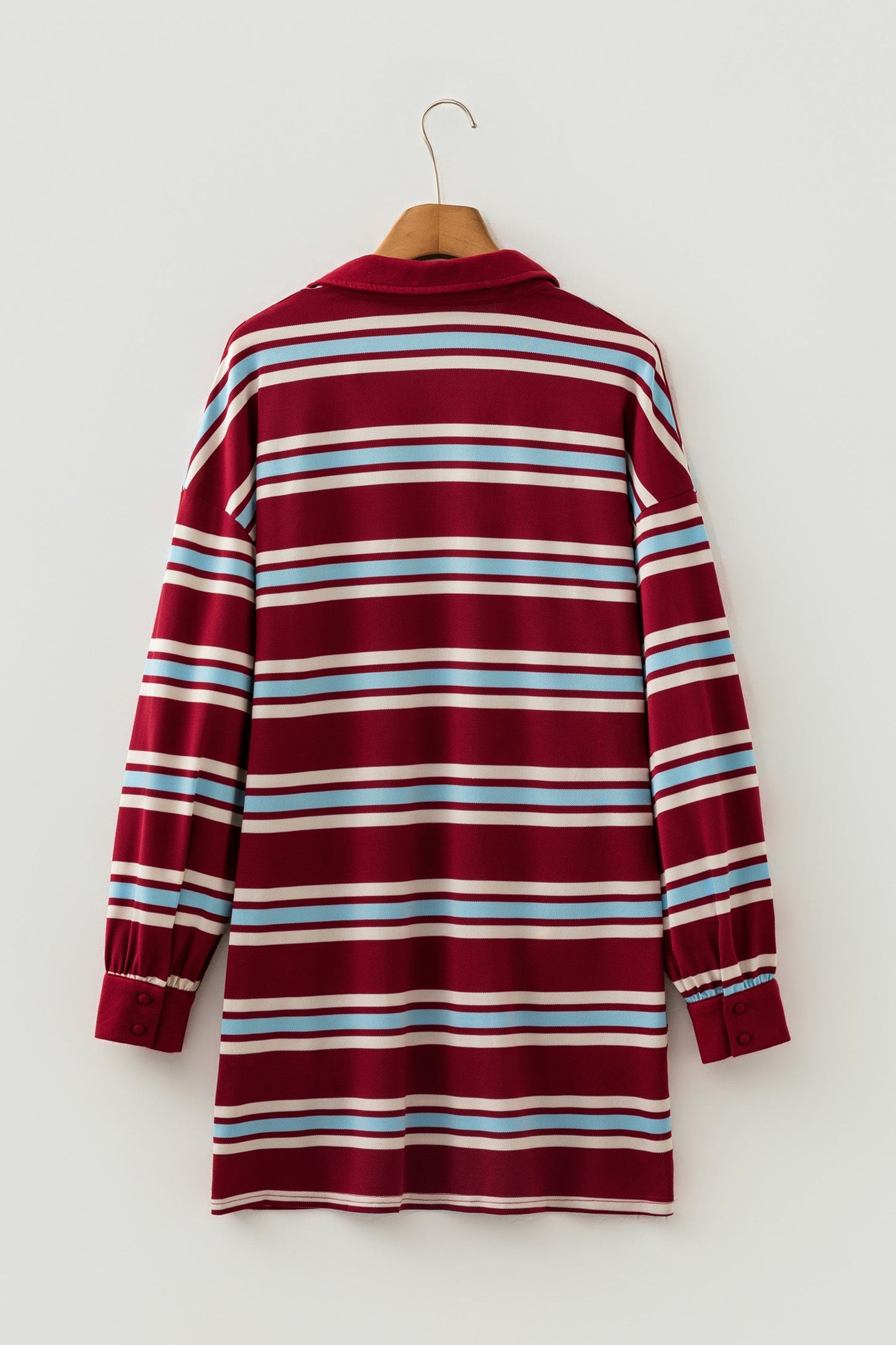 Stripe Polo Collar Long Sleeve T-Shirt Mini Dress