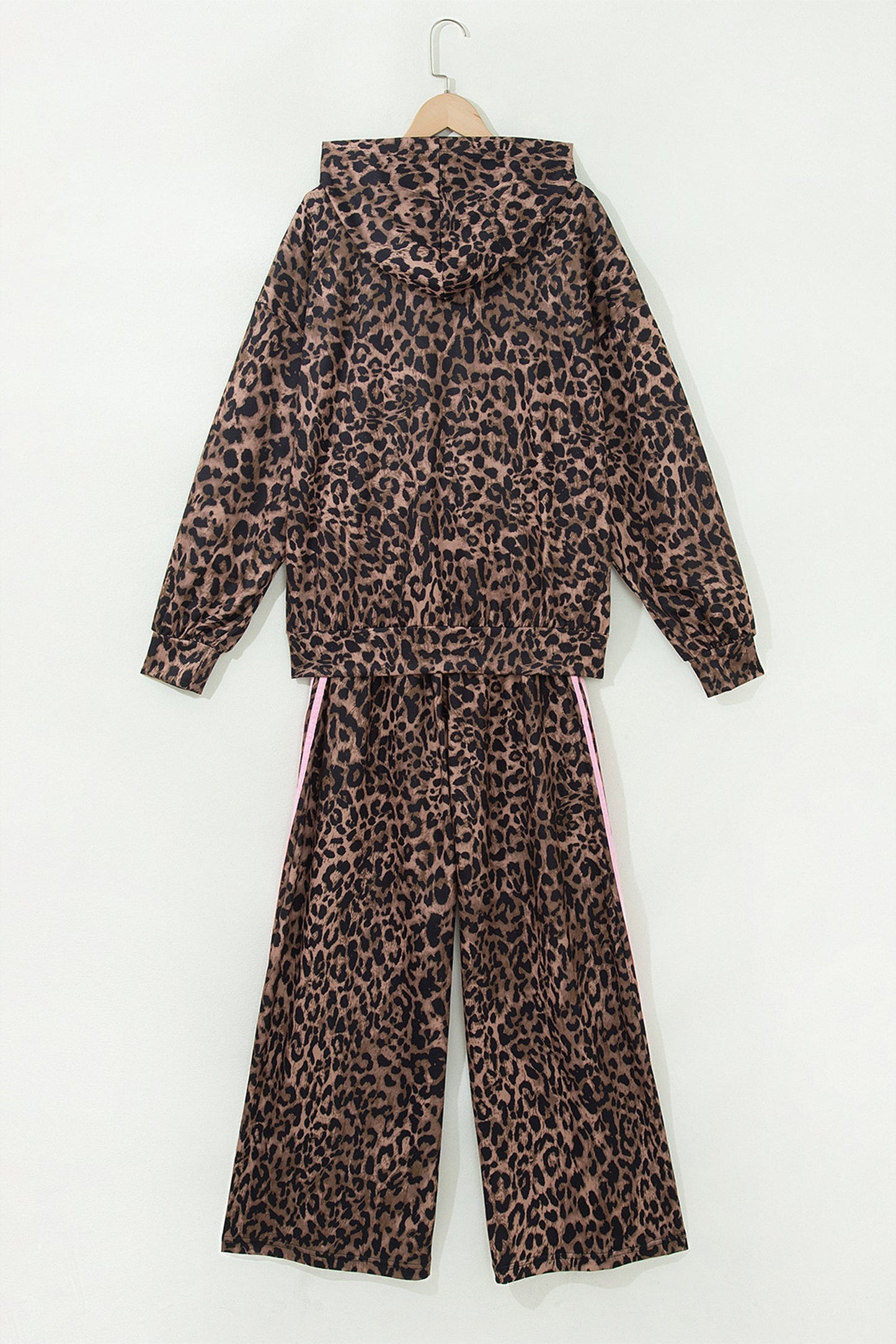 Leopard Contrast Stripe Hoodie & Drawstring Pants Set