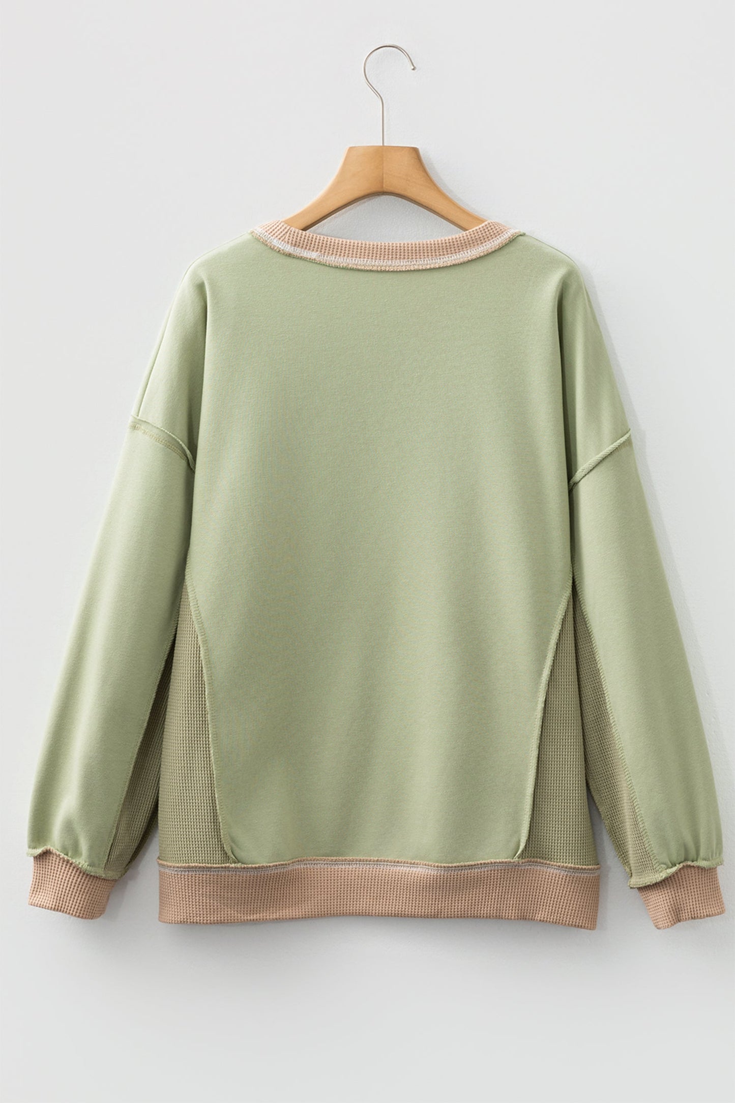 Colorblock Waffle Knit Patchwork Reverse Seam Oversize Sweatshirt