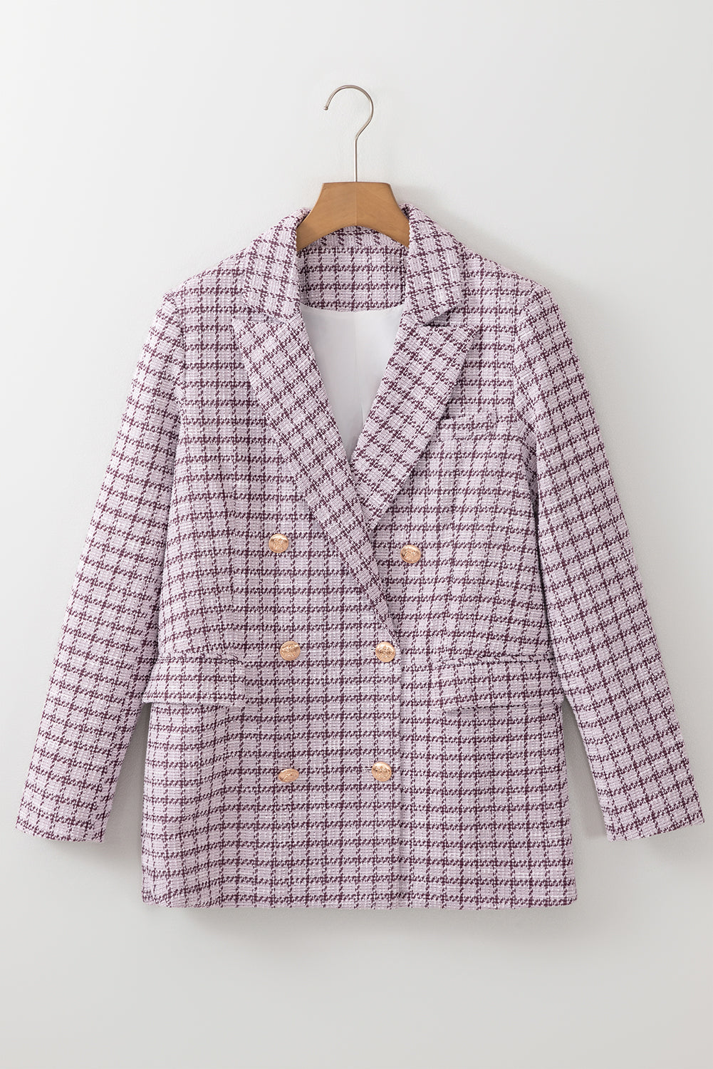 Plaid Tweed Long Sleeve Buttoned Blazer