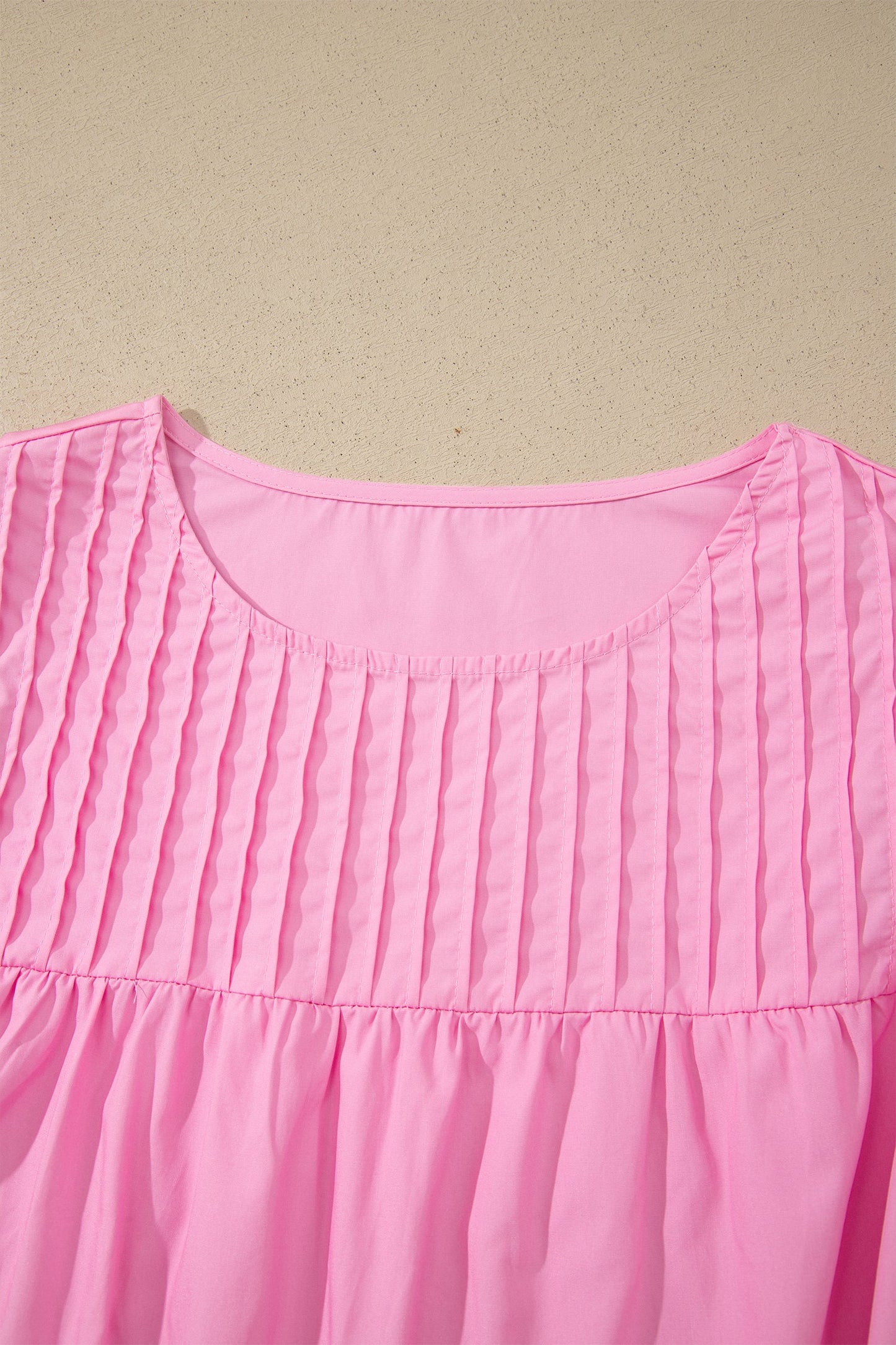 Solid Lace Flutter Sleeve Pleated Blouse