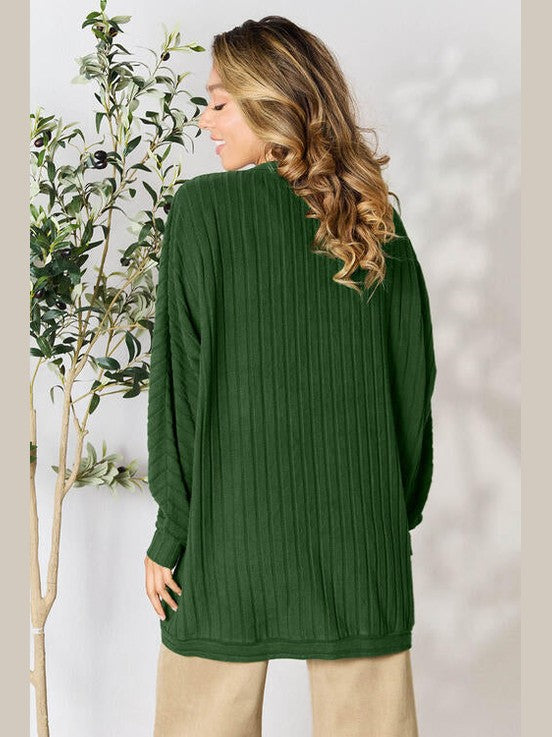 Women Basic Full Size Ribbed Cocoon Cardigan Sweater