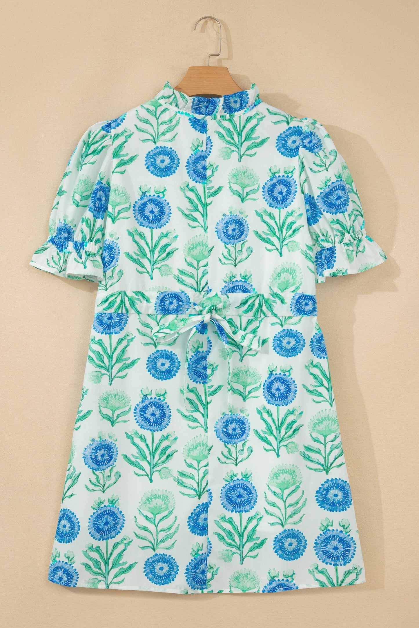 Floral Half Button Frilly Short Sleeve Dress