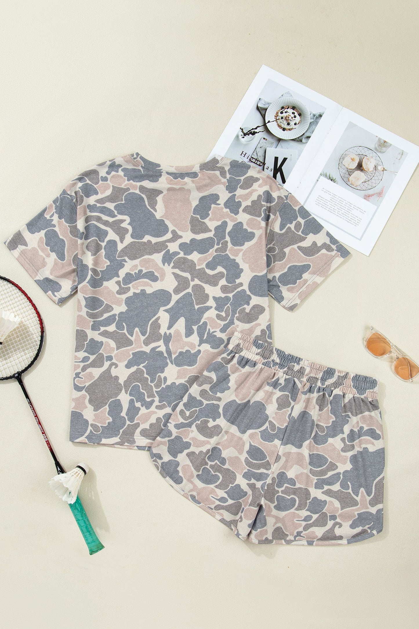 Camo Loose Tee & Drawstring Shorts Set