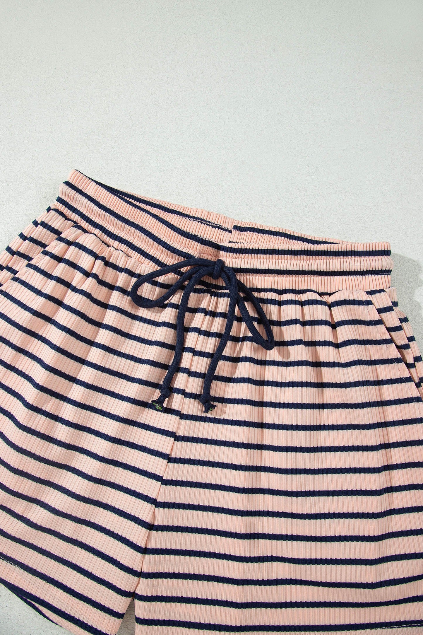 Stripe Long Sleeve Mock Neck Ribbed Knit Top & Shorts Set