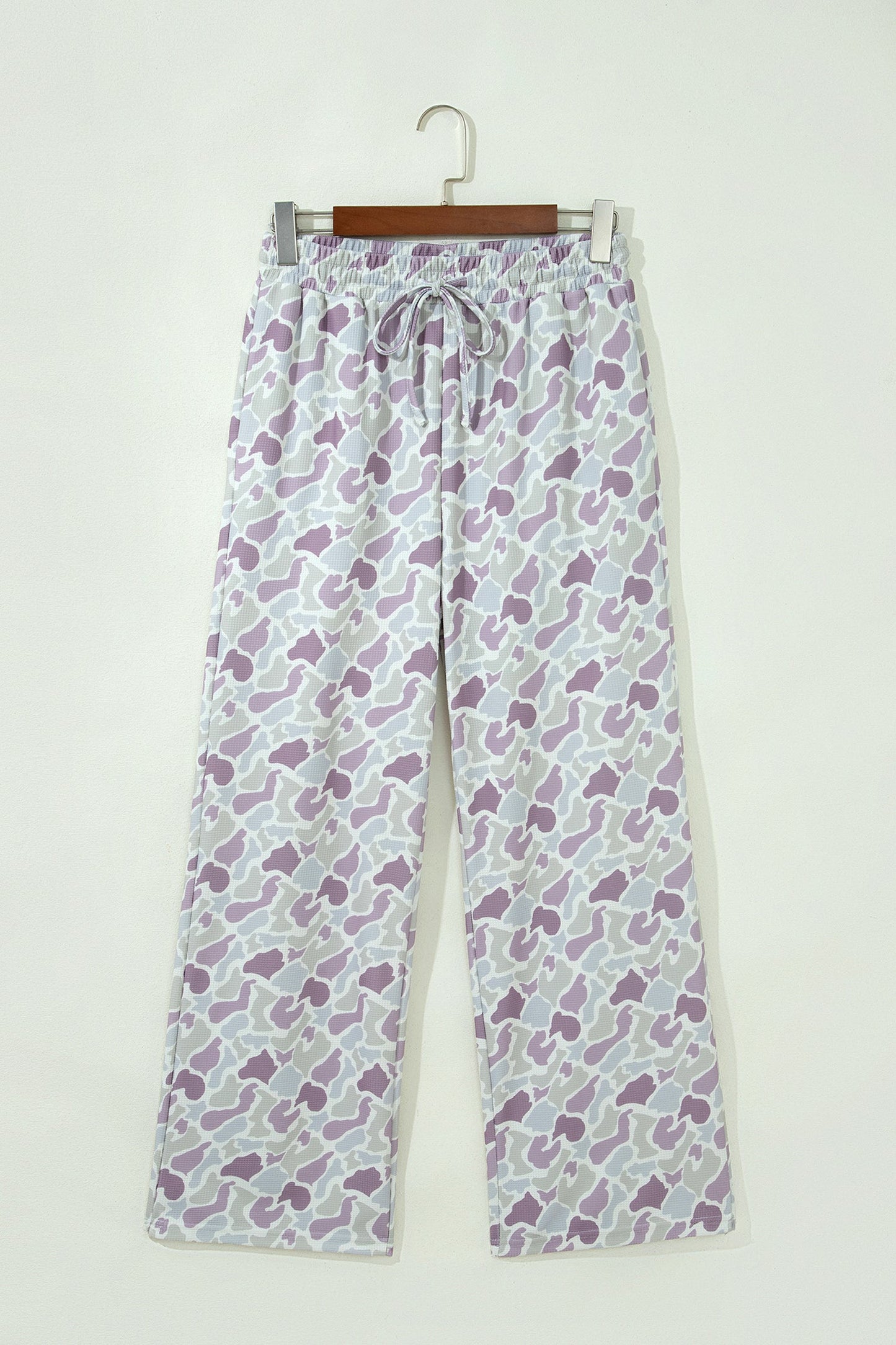 Camo Drawstring High Waist Wide Leg Pants