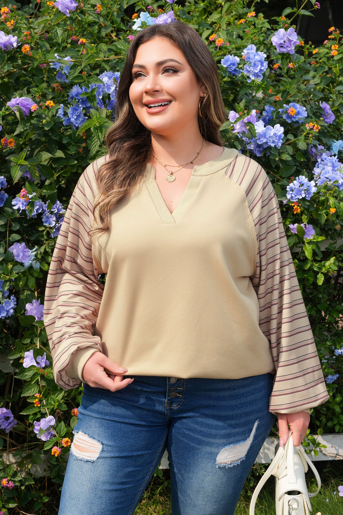 Plus Size Stripe Patchwork Raglan Sleeve Jumper