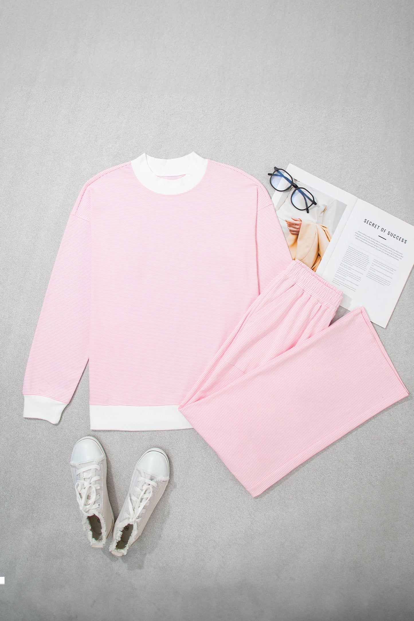 Stripe Colorblock Mock Neck Sweatshirt & Pants Set