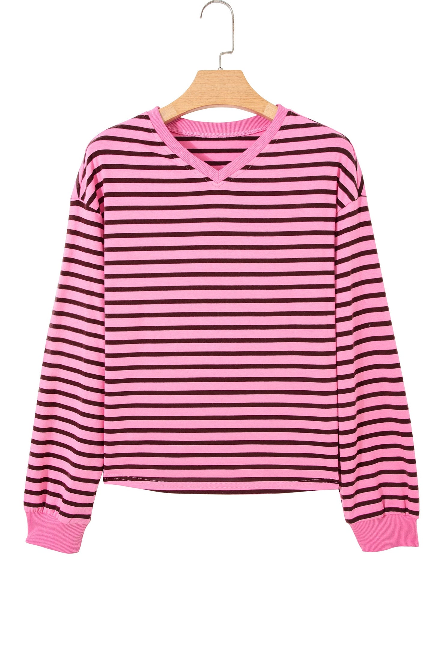 Stripe V-Neck Drop Shoulder Long Sleeve Top
