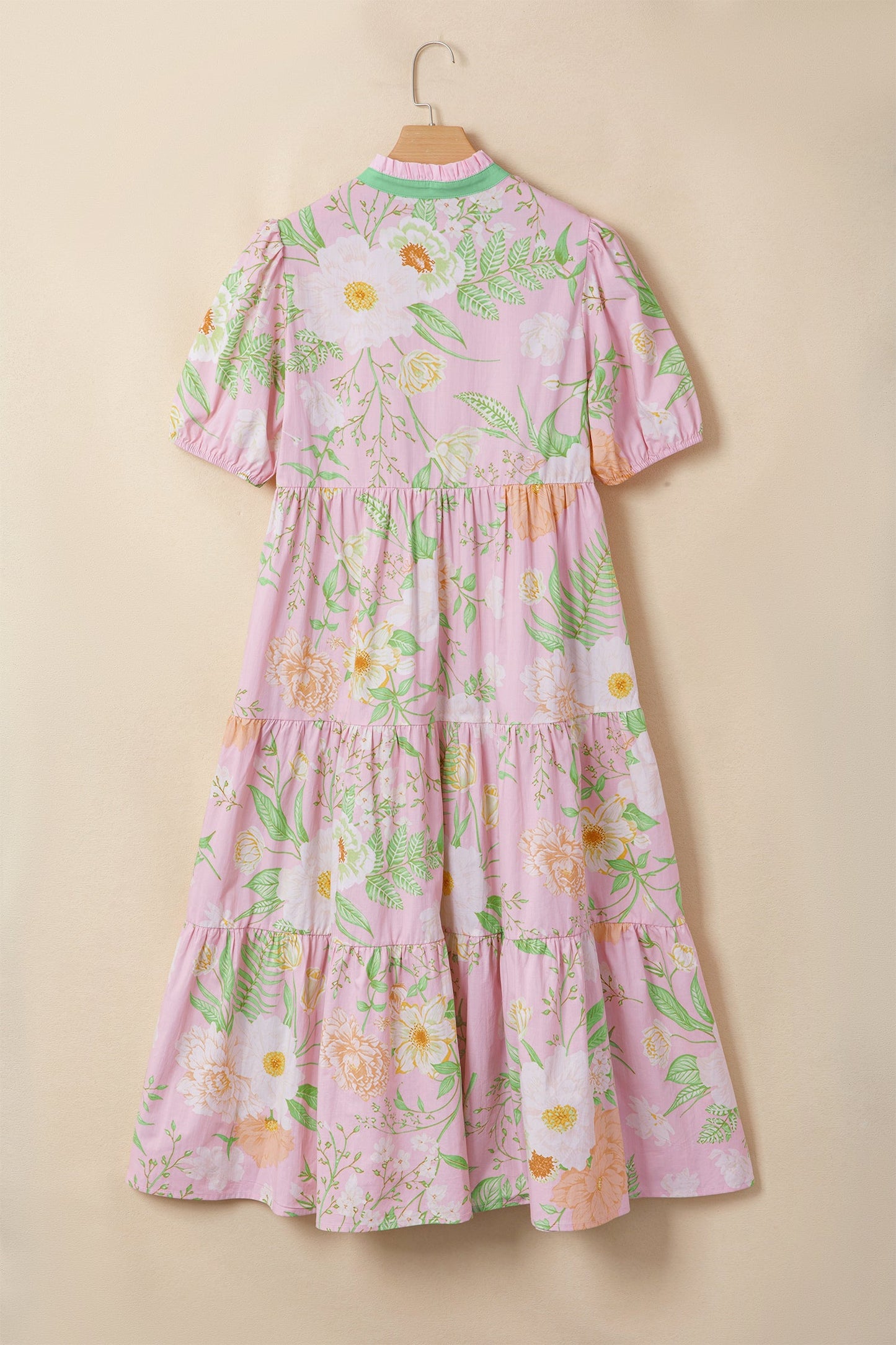 Floral Puff Sleeve Ruffle Tiered Maxi Dress