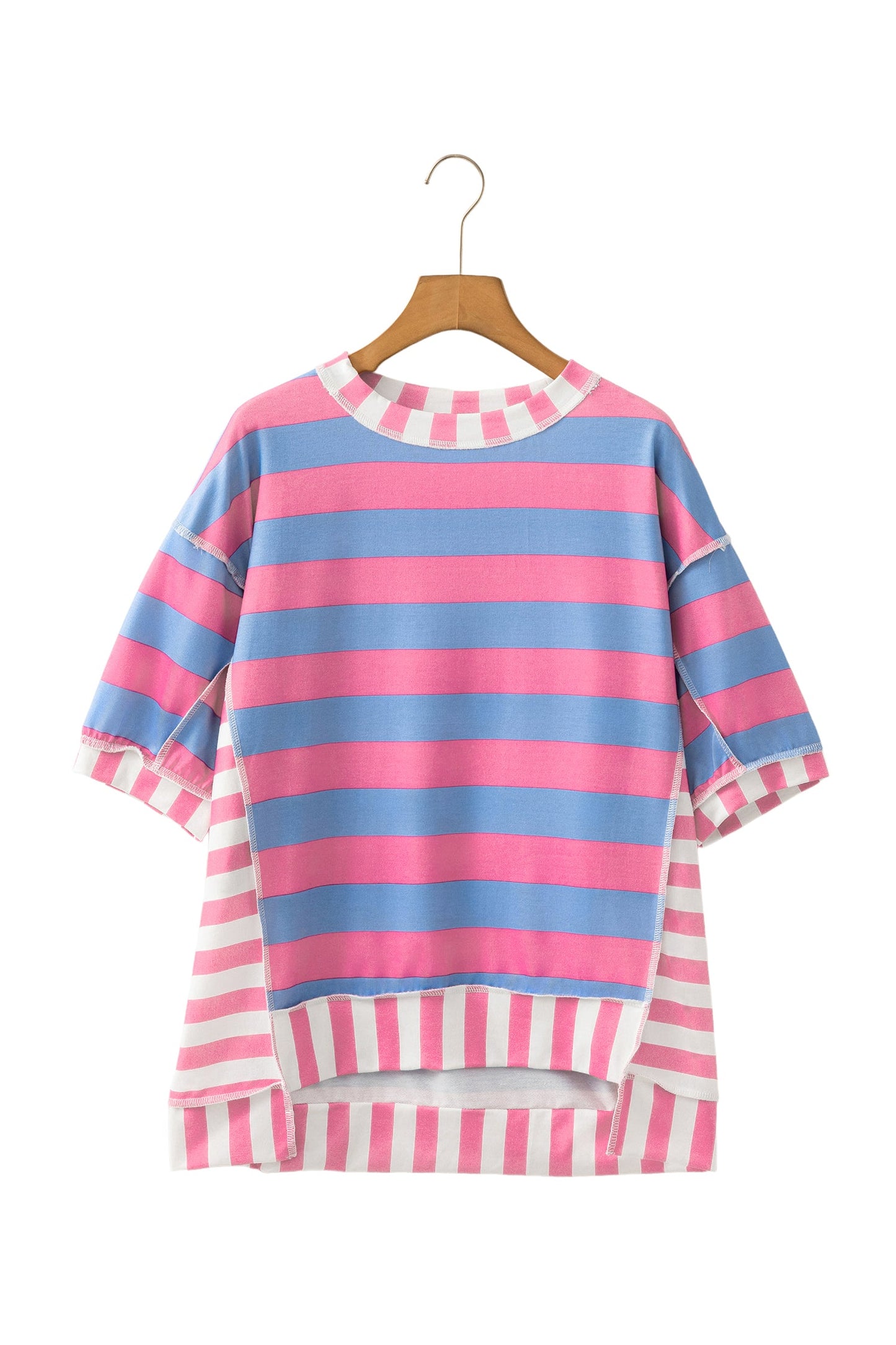 Stripe Patchwork Exposed Seam Oversized Top