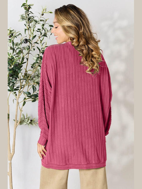 Women Basic Full Size Ribbed Cocoon Cardigan Sweater