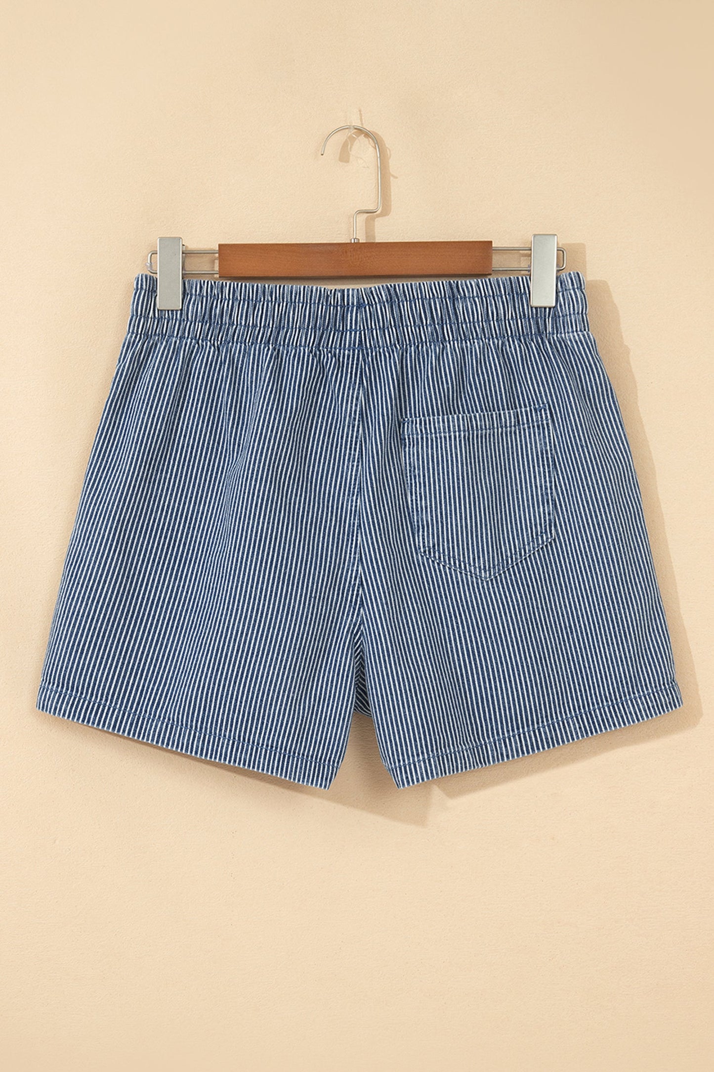 Stripe Denim Drawstring Elastic Waist Shorts