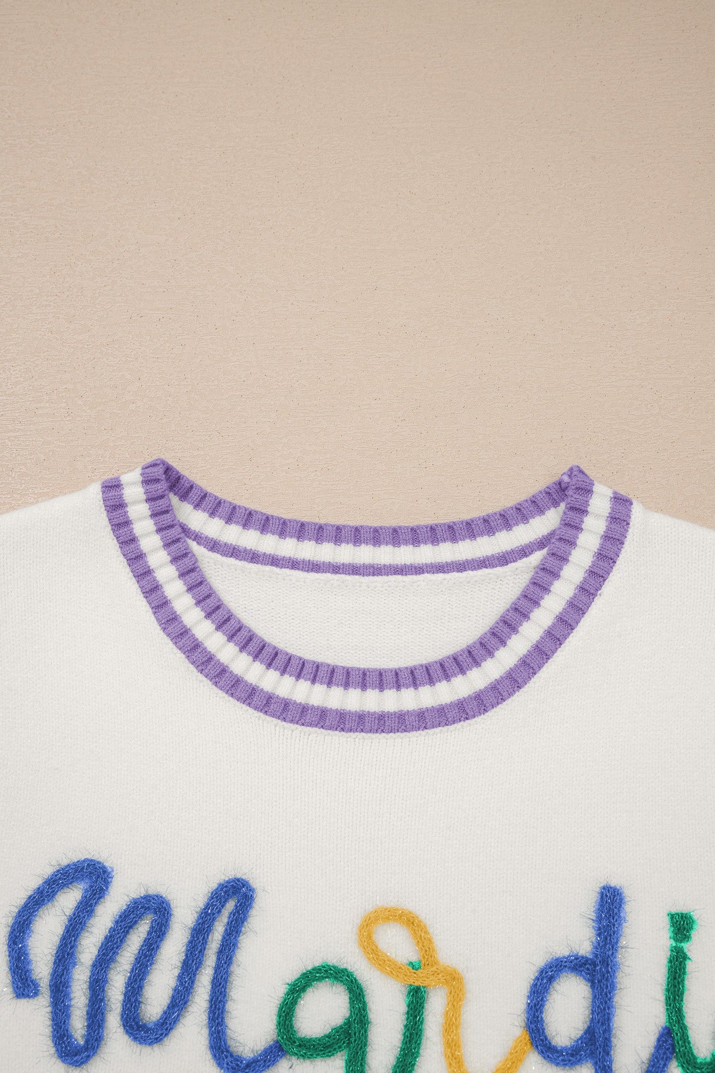 Mardi Gras Tinsel Lettering Short Sleeve Sweater