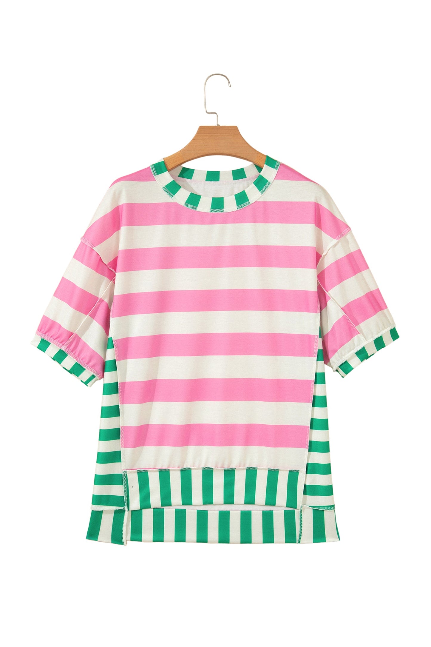 Stripe Patchwork Exposed Seam Oversized Top