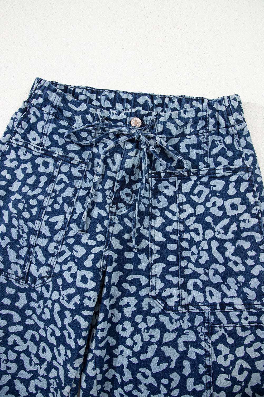 Leopard Drawstring Elastic Waist Pocketed Jeans