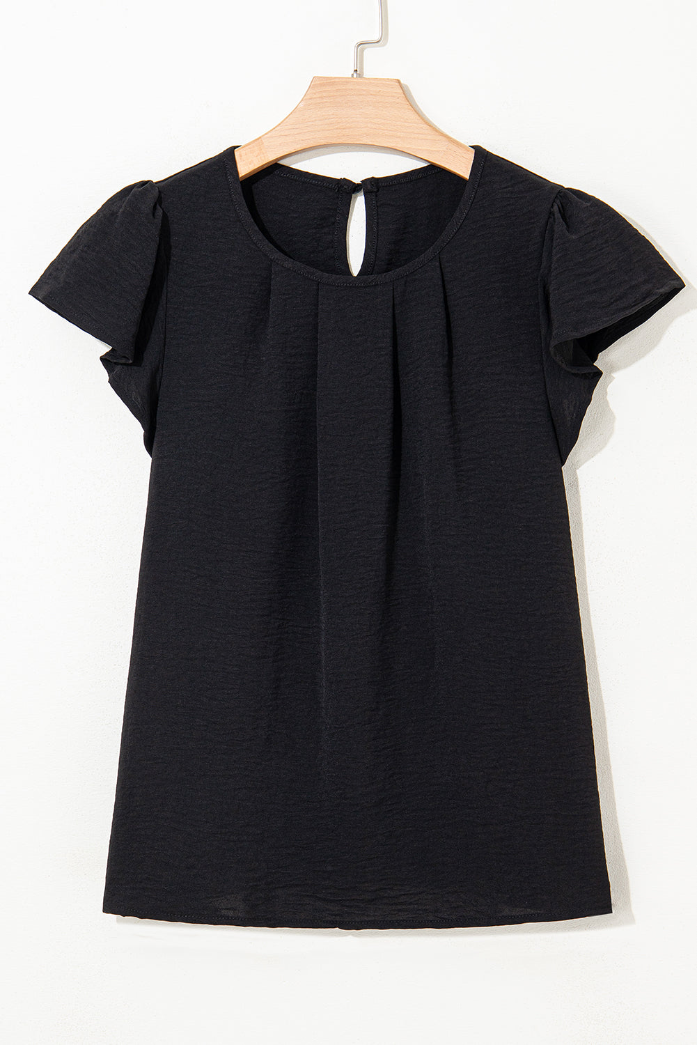Pleated Flounce Sleeve Textured Blouse