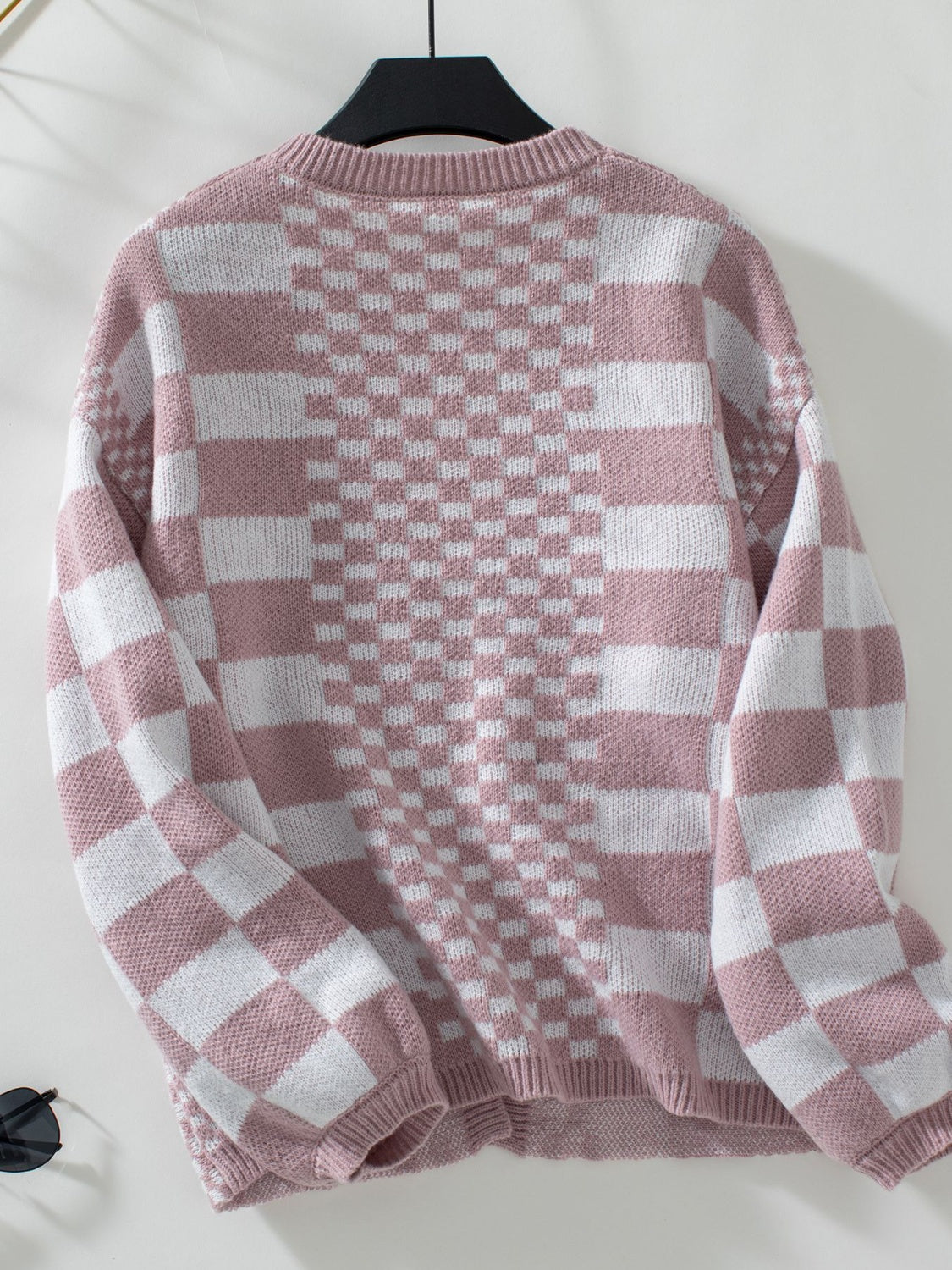 Women Double Take Checkered Open Front Dropped Shoulder Cardigan