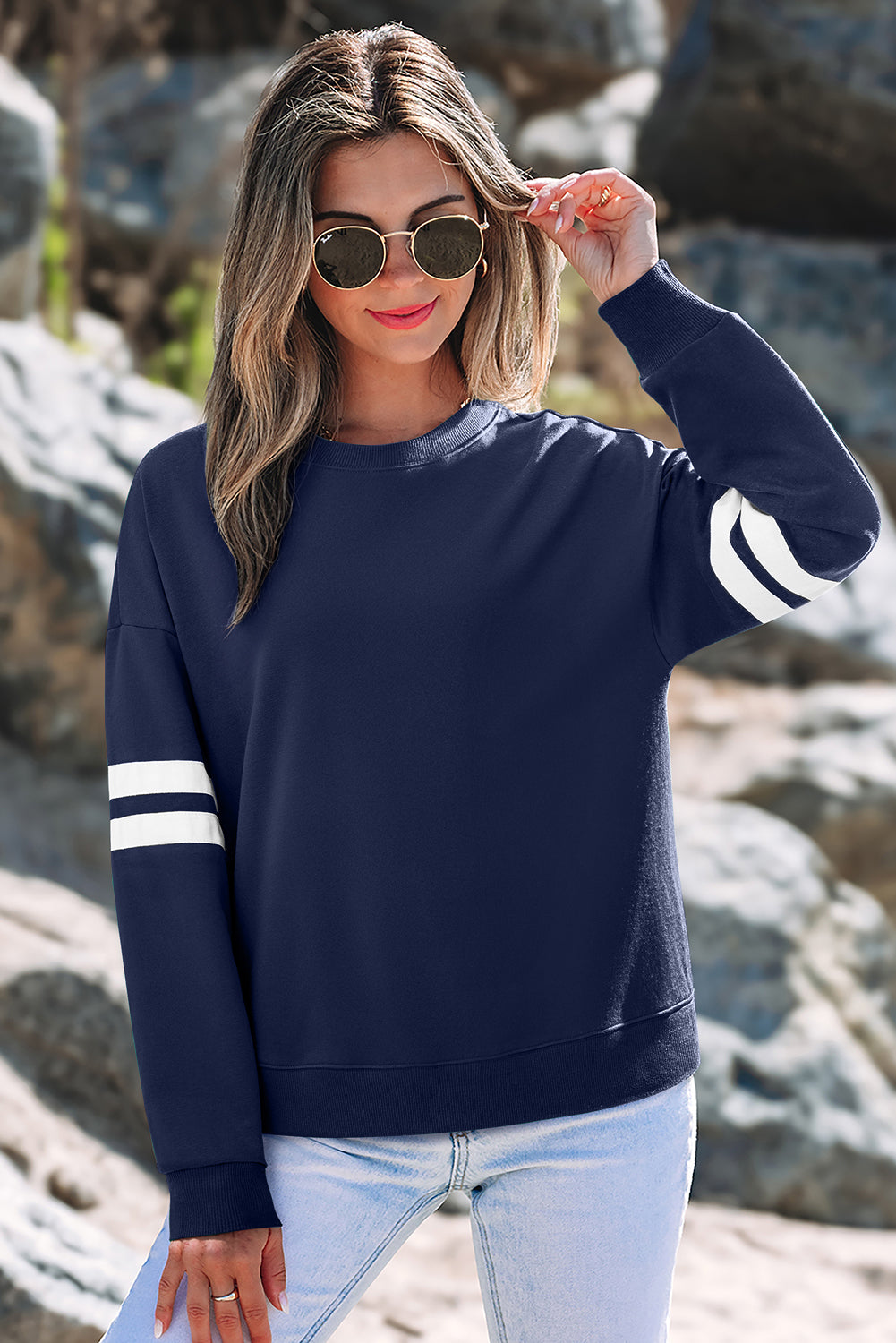 Varsity Stripe Drop Shoulder Sweatshirt