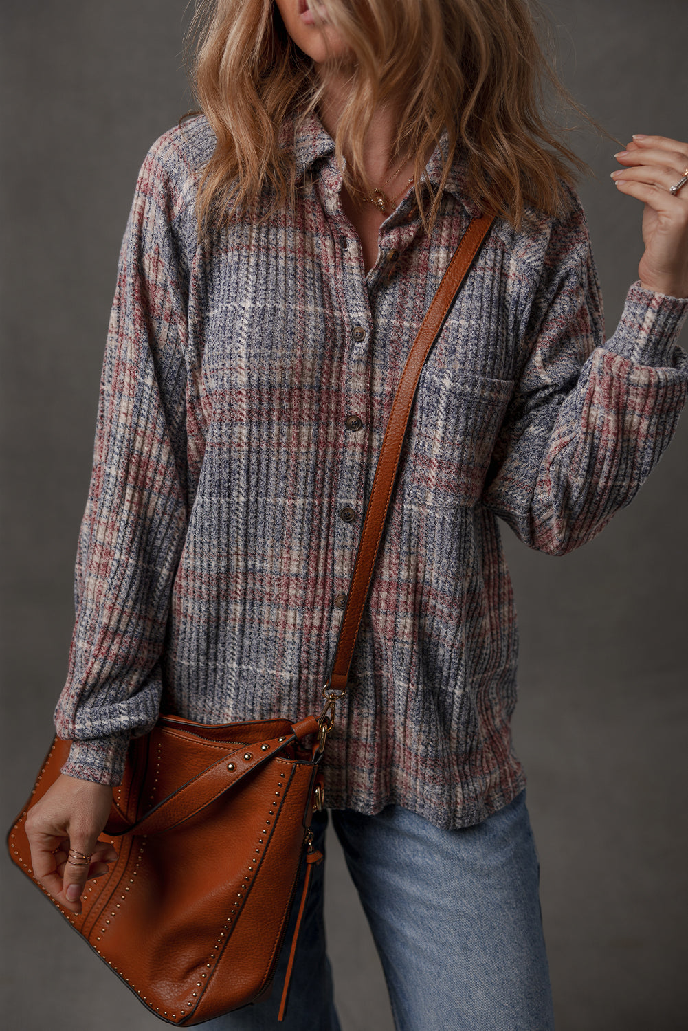 Plaid Textured Button-Up Chest Pocket Shirt