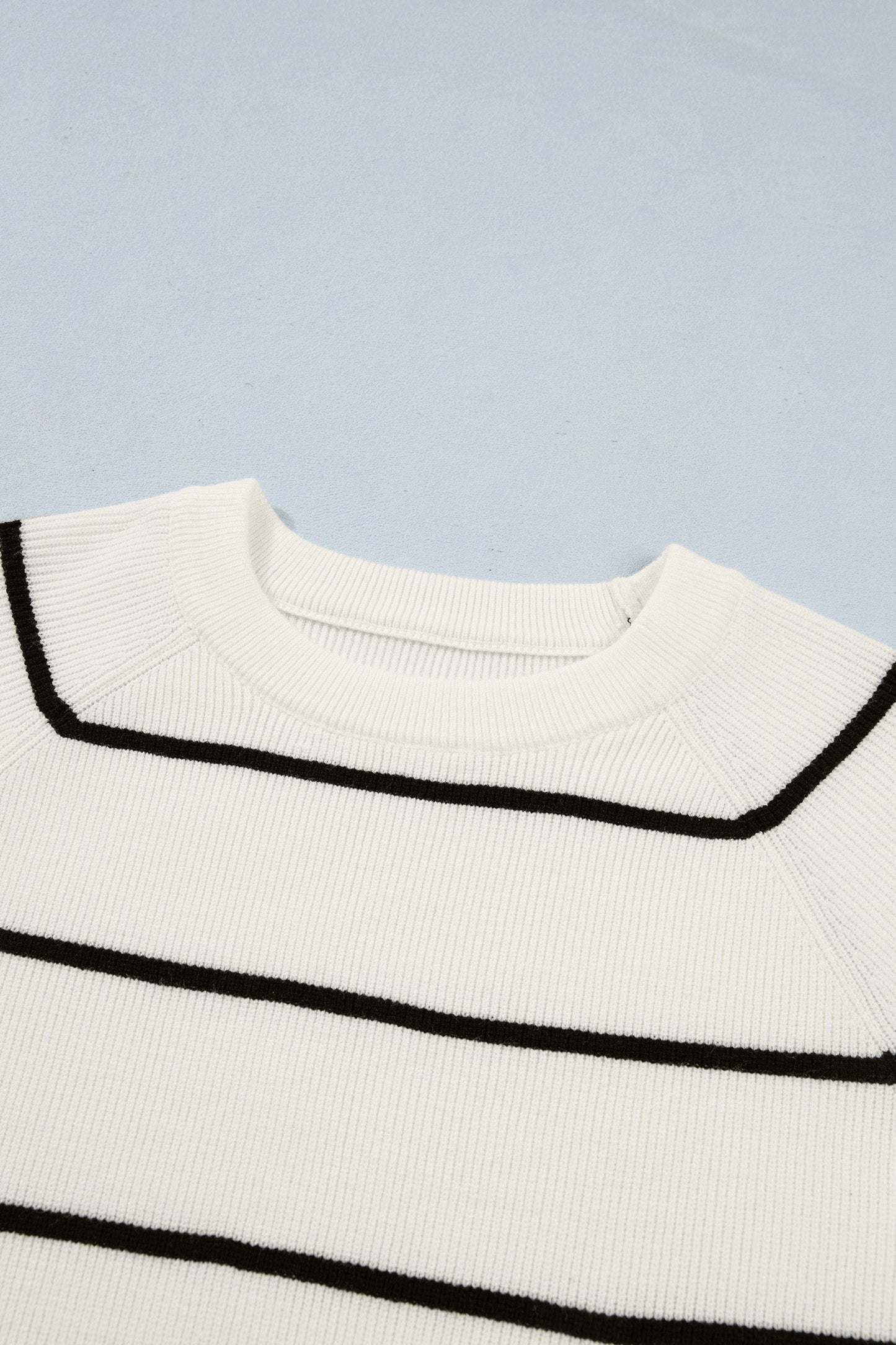 Stripe Ribbed Knit 3/4 Sleeve Sweater Tee