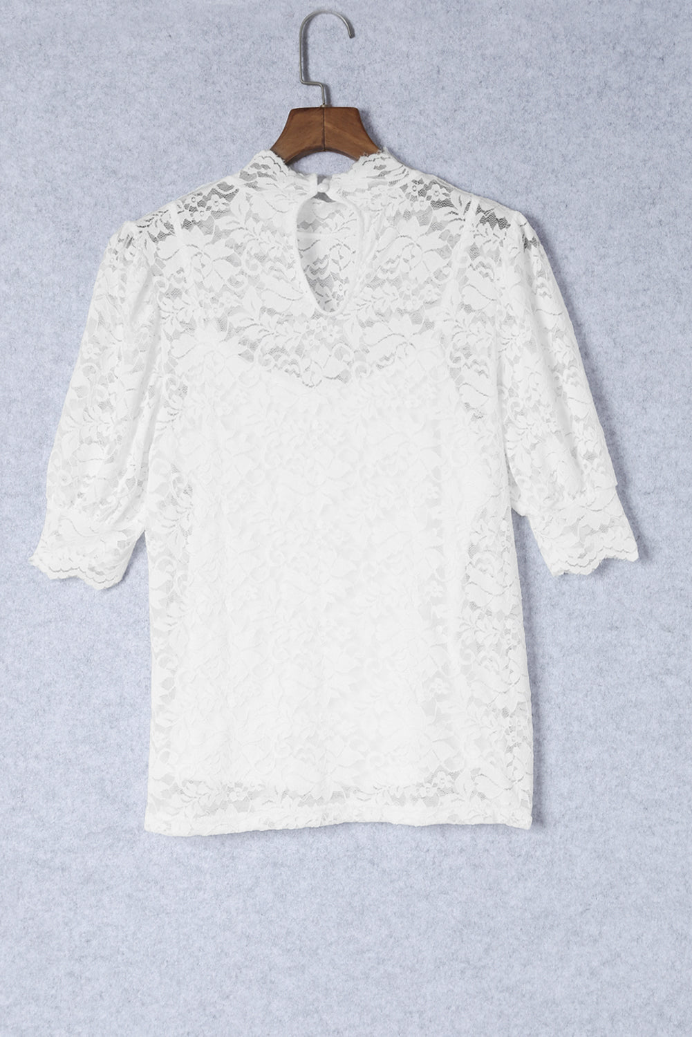 Floral Lace High Neck Puff Sleeve Blouse