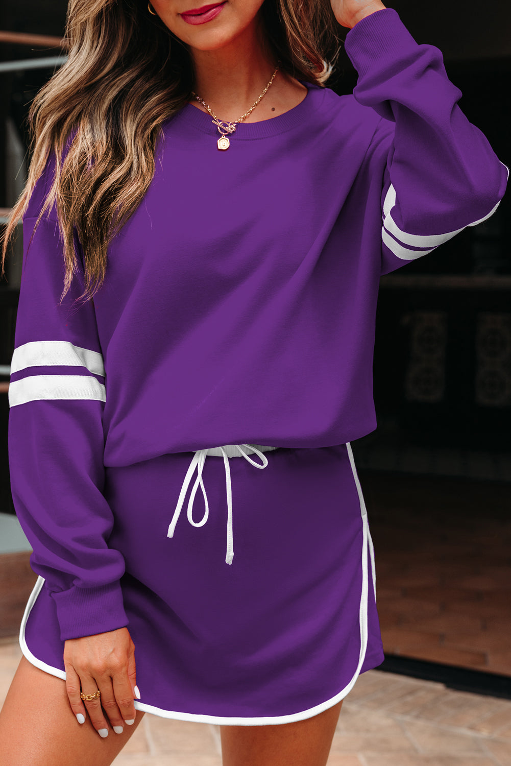 Varsity Stripe Pullover and Mini Skirt Set