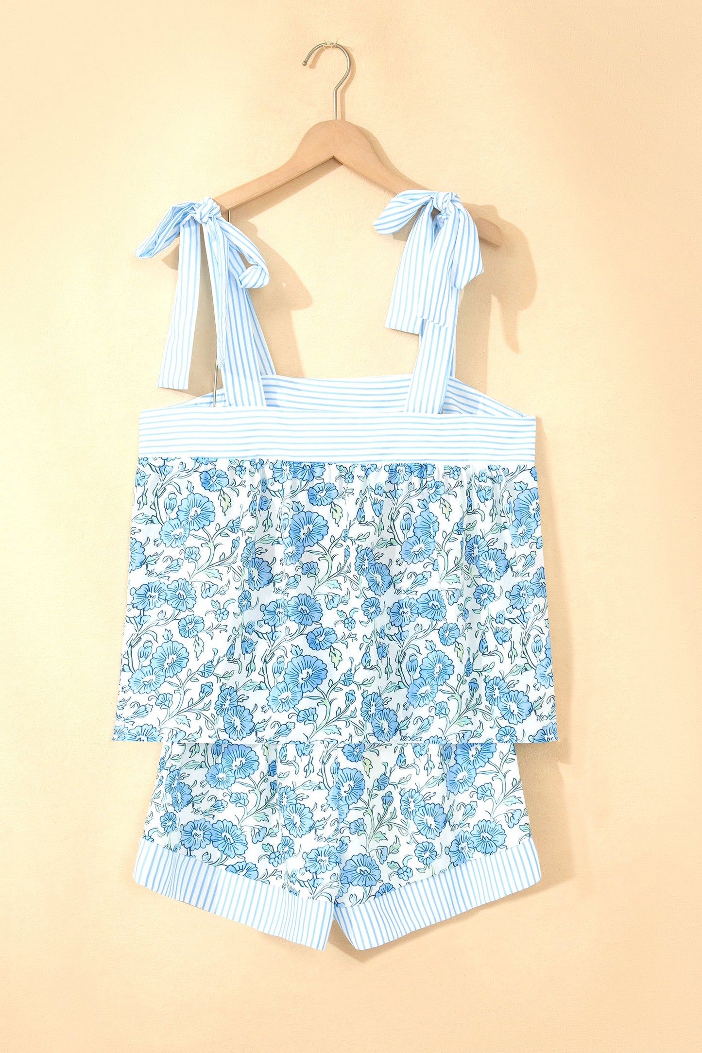 Floral Stripe Patchwork Top & Shorts Set