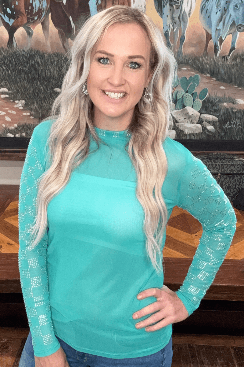 Checked In Turquoise Mesh Top - small and large remain