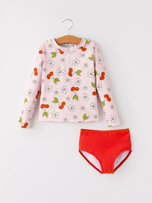 Cherry Floral Two Piece Swimsuit