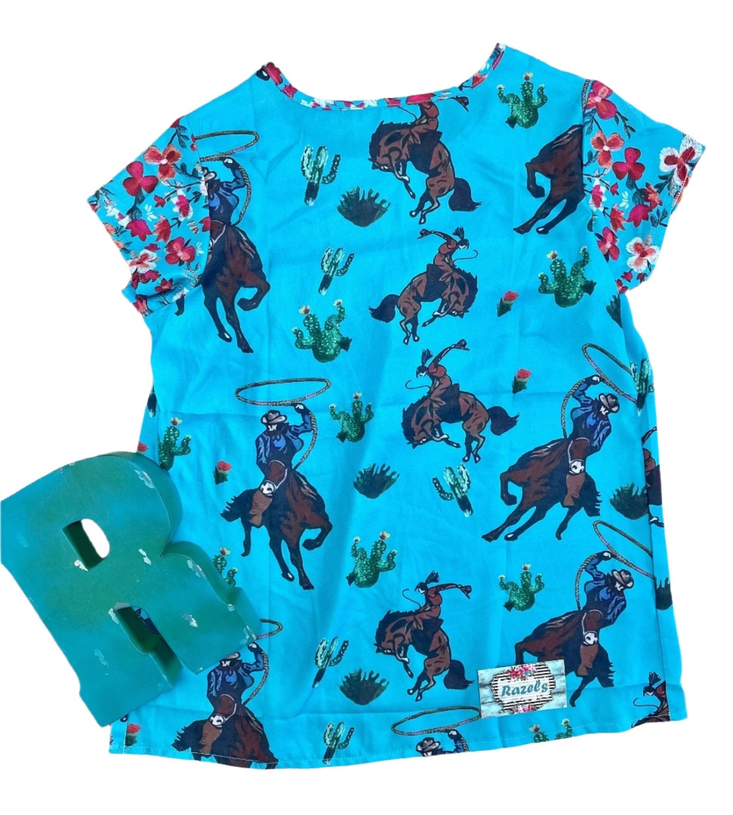 Cowgirl Blouse – Western Woman Turquoise and Floral Top