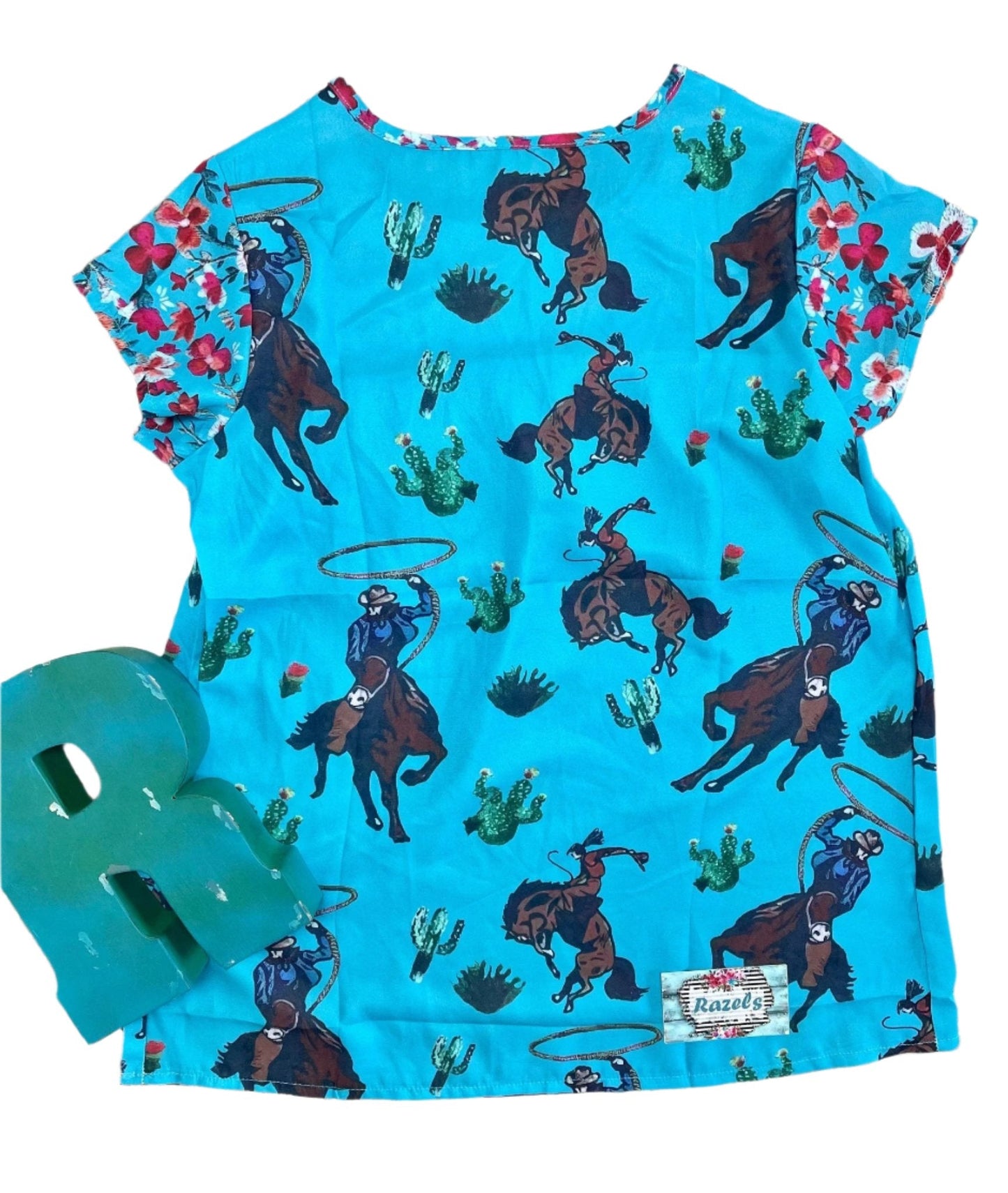 Cowgirl Blouse – Western Woman Turquoise and Floral Top