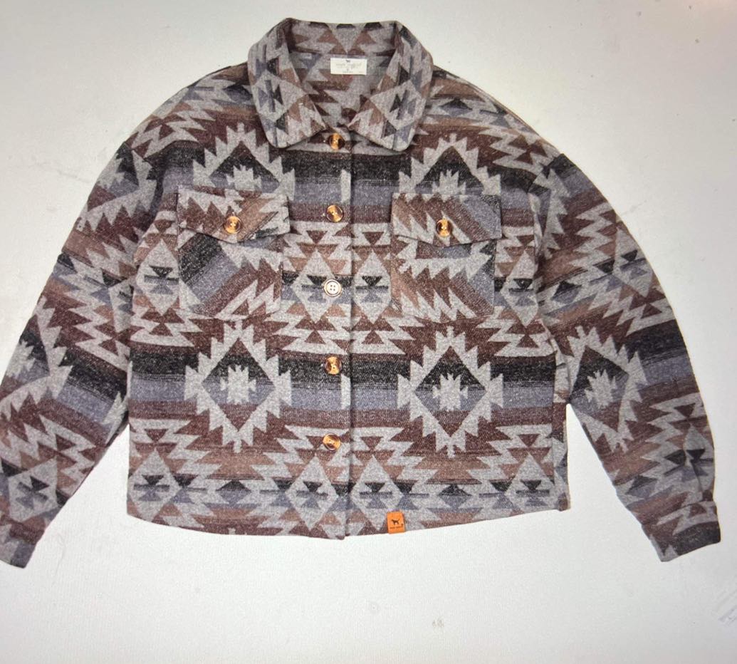 Crop Shacket Navajo Gray- F23 - Simply Southern