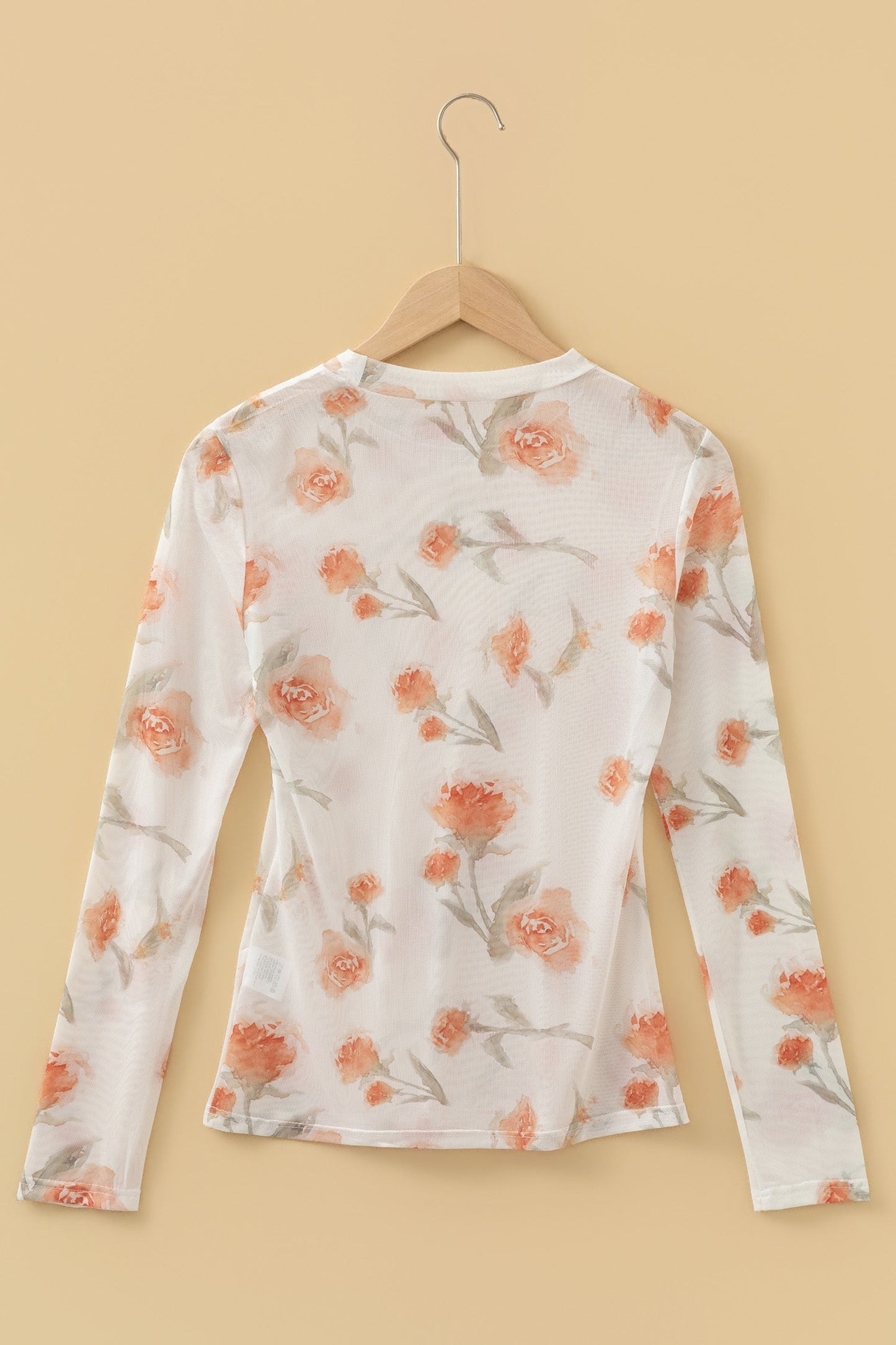 Floral Mesh Round Neck Long Sleeve Top