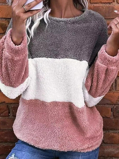 Women Color Block Round Neck Long Sleeve Sweatshirt